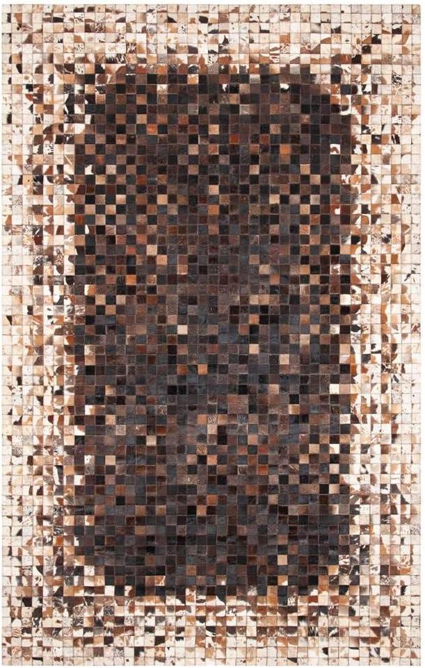 Hand-Knotted Black and Beige Geometric Cowhide Area Rug