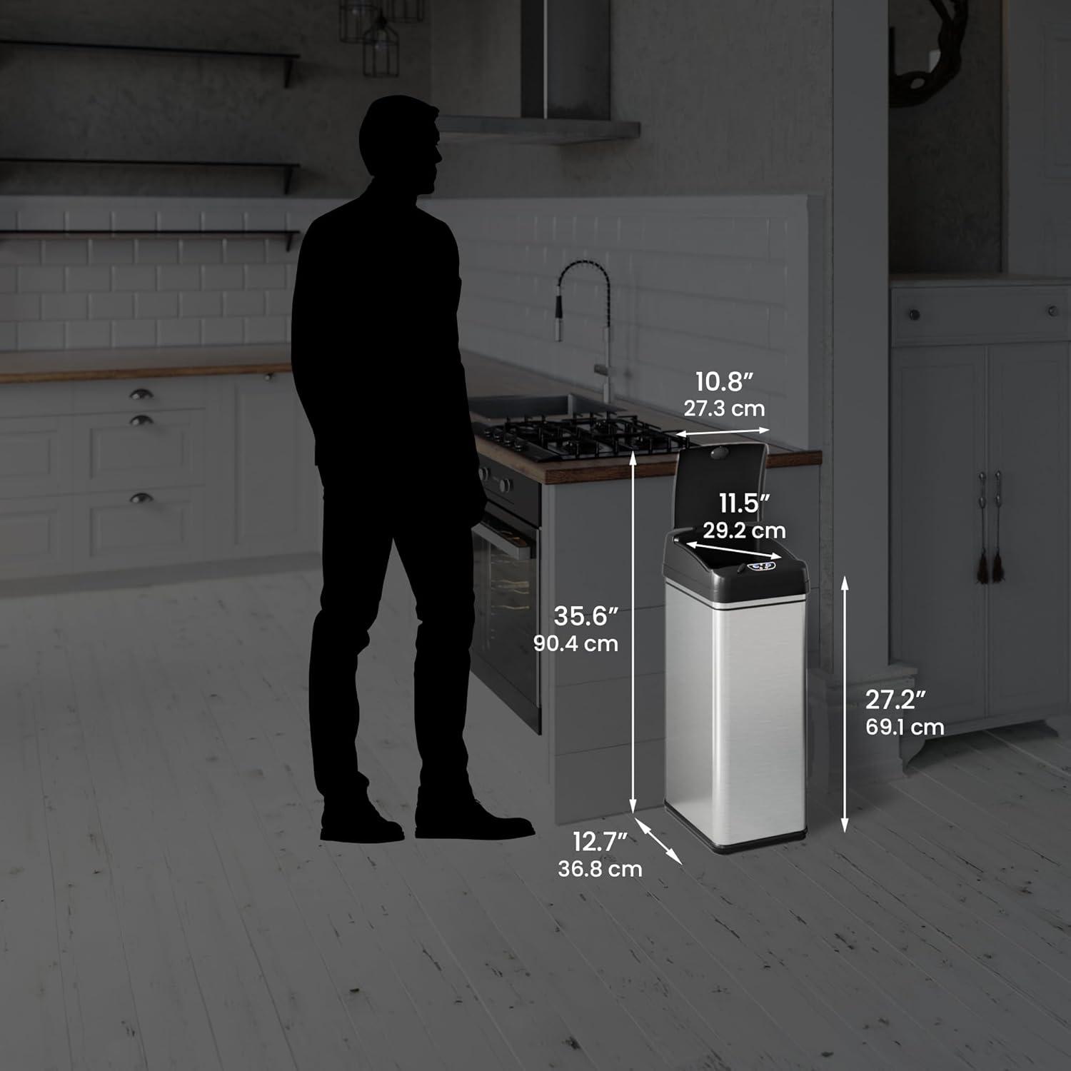 iTouchless Acute Touchless Stainless Steel 13 Gallon Motion Sensor Trash Can