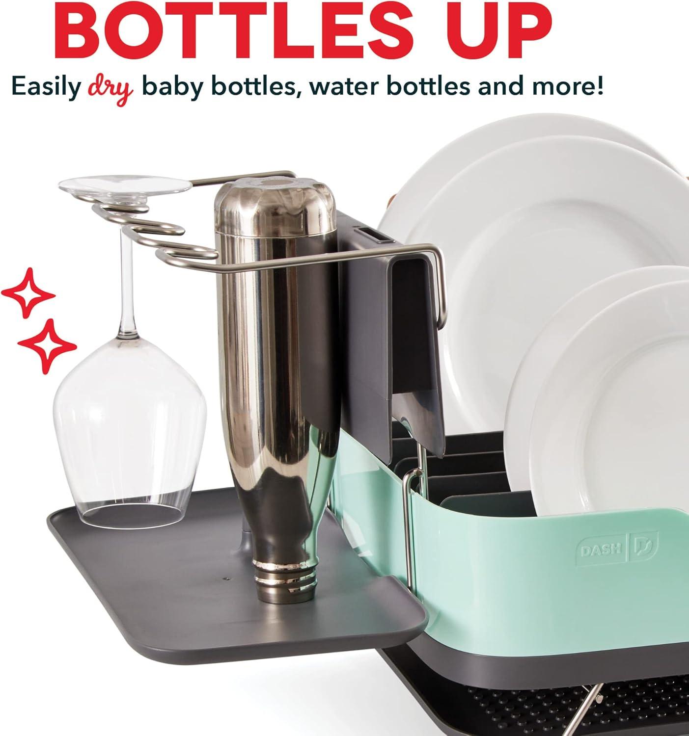Aqua Metal Dish Rack with Utensil Cup and Drainage Spout