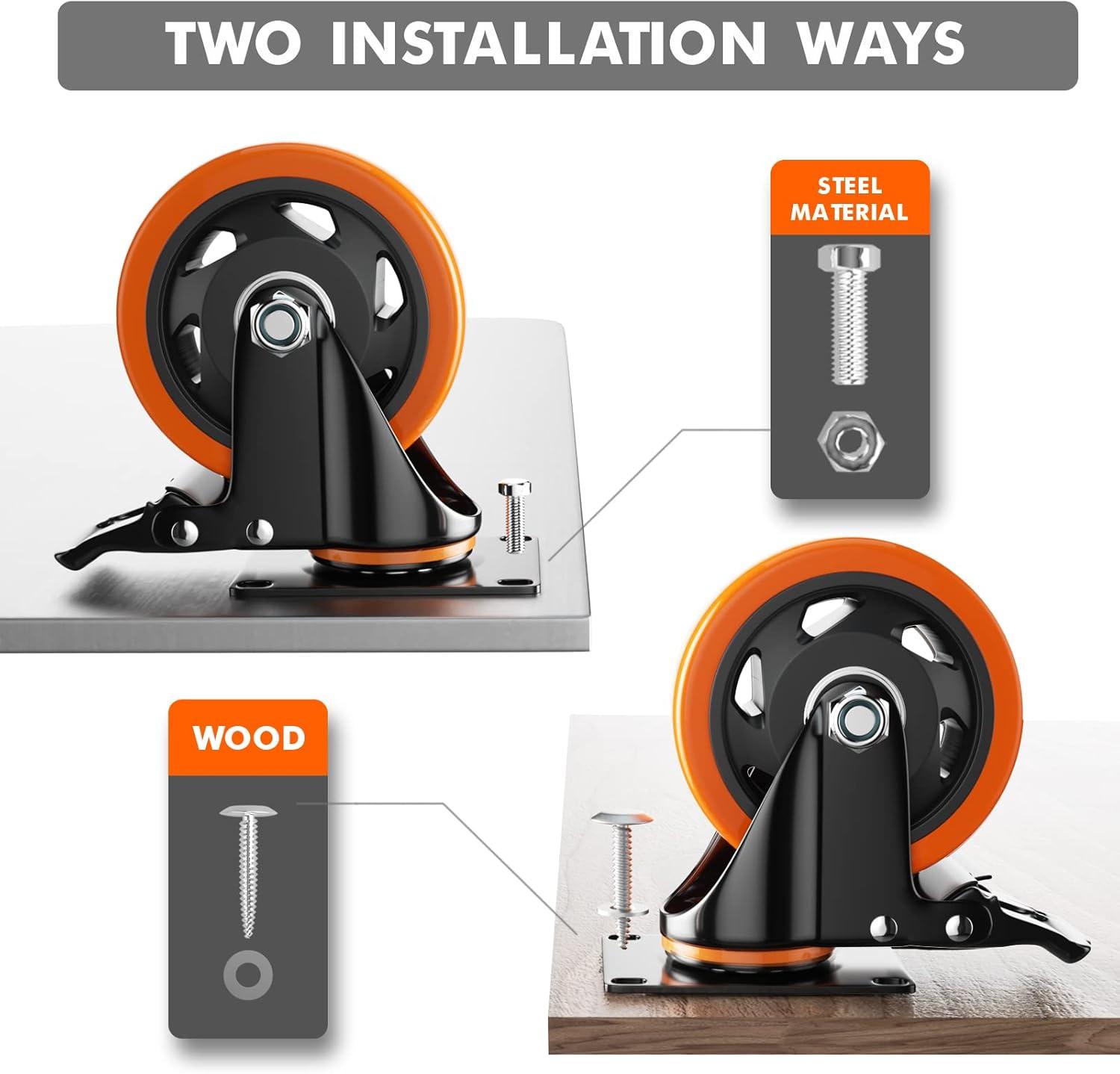 4 Inch Orange Polyurethane Heavy Duty Stem Caster Wheels with Dual Locking