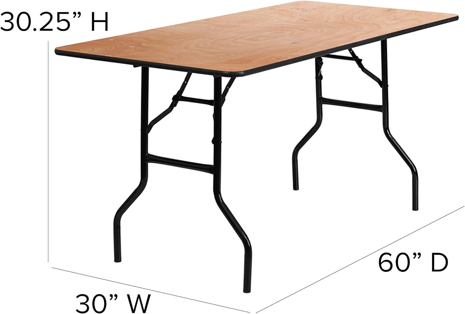 Emma and Oliver 5-Foot Rectangular Wood Folding Banquet Table with Clear Coated Finished Top