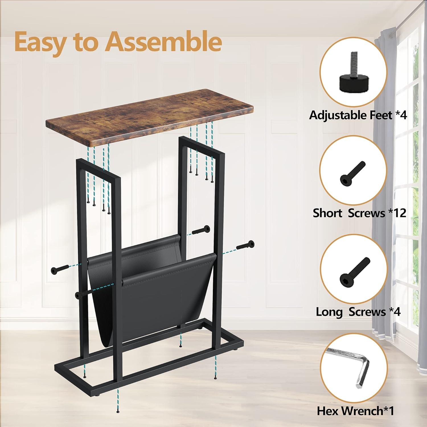 Narrow Side Table, Nightstand with Storage Shelf, Slim Magazine Table for Small Spaces, Narrow Side Snack Couch, End Table for living room, bedroom, hallway, Rustic Brown