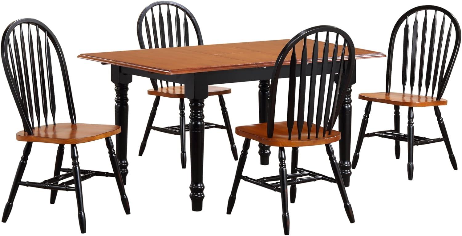 60 in. Selections Rectangular Extendable Dining Set with Arrowback Chairs, Cherry & Antique Black Wood - 5 Piece