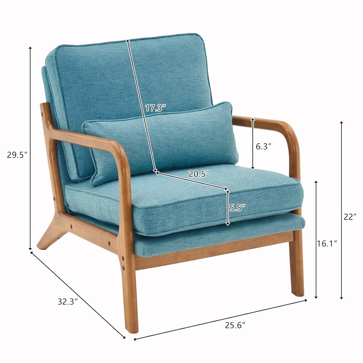 Tcbosik Accent Upholstered Chair with Backrest and Armrest, Wooden Reading Armchair with Pillow for Living Room Studio Office Couch, Teal