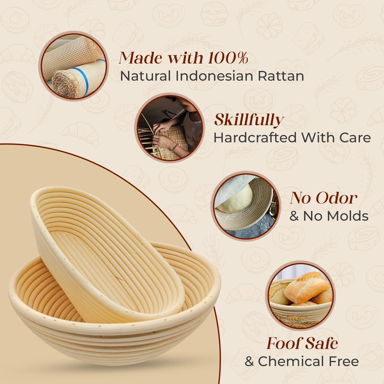 Natural Rattan Bread Proofing Basket Set with Baking Tools