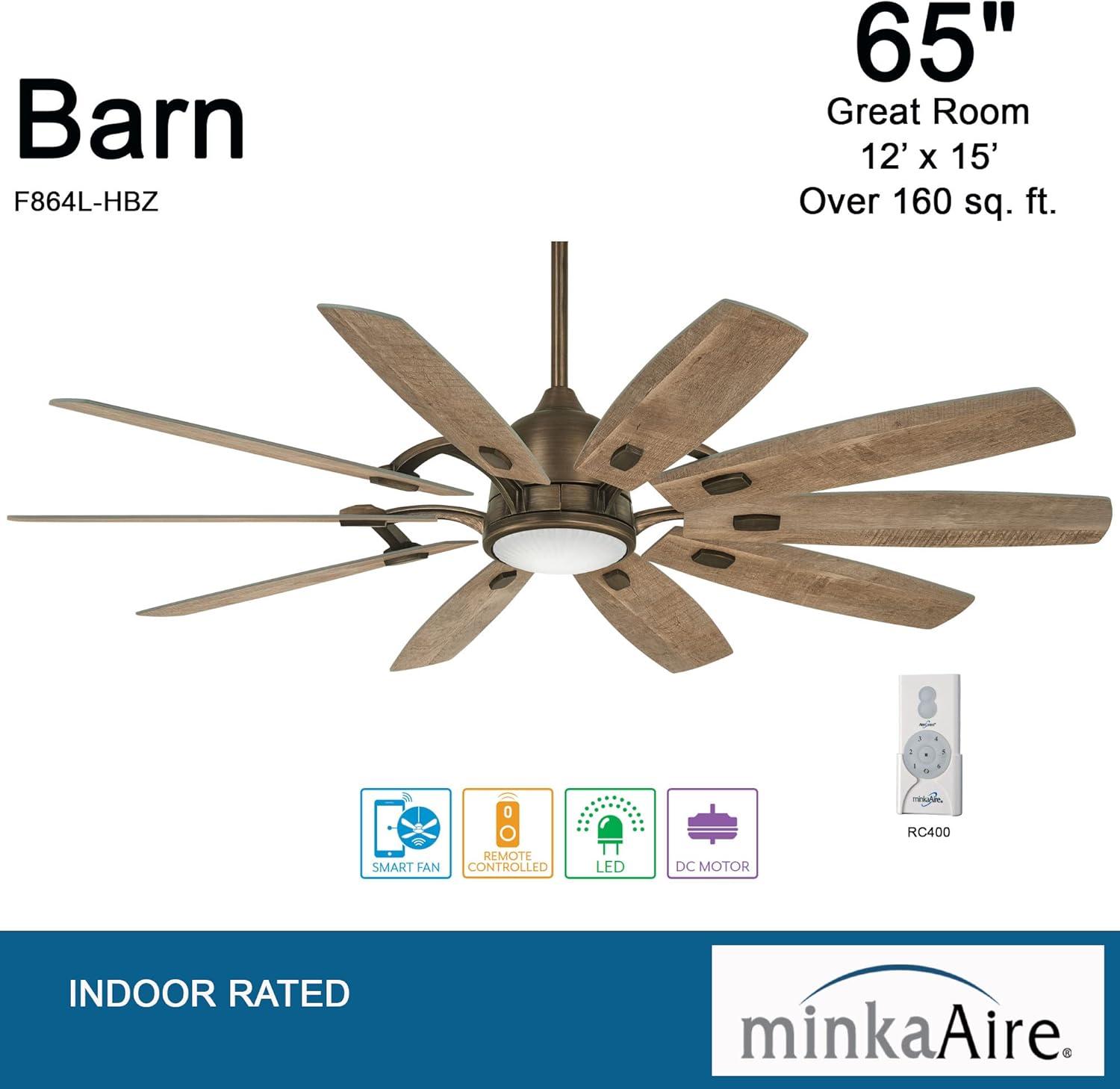 65" Barn 10 - Blade LED Smart Standard Ceiling Fan with Remote Control and Light Kit Included