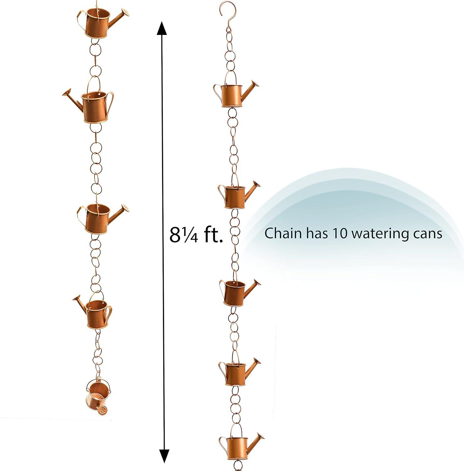 Copper Colored Iron Watering Can Rain Chain for Gutters