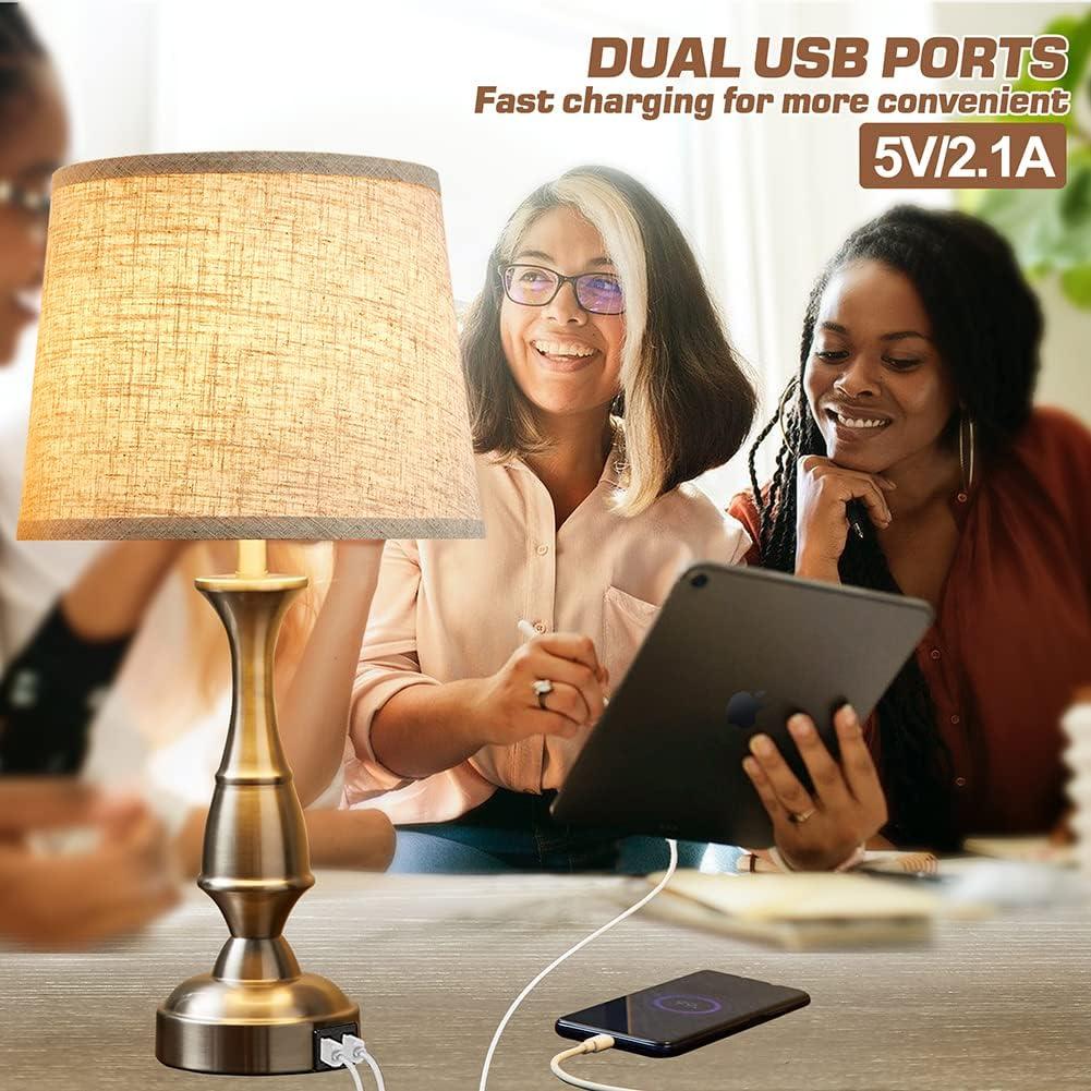 GyroVu Vintage Bedside Lamp Set of 2,Farmhouse Table Lamp Touch Control 3-Way Dimmable End Table Lamp with 2 USB Port, Desk Lamp Modern Nightstand Lamp for Living Room Bedroom Hotel Office