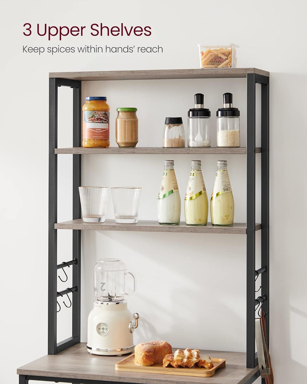 Greige and Black Adjustable 6-Tier Kitchen Etagere Shelf