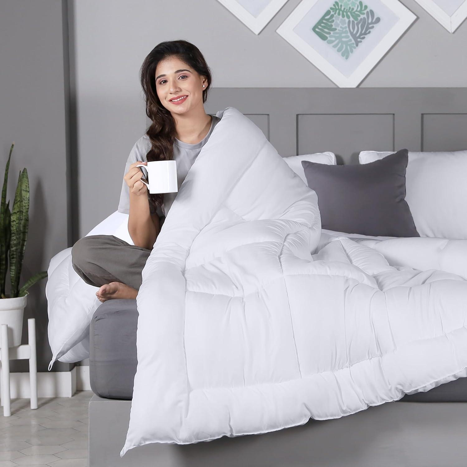 White Full All-Season Quilted Comforter with Corner Tabs