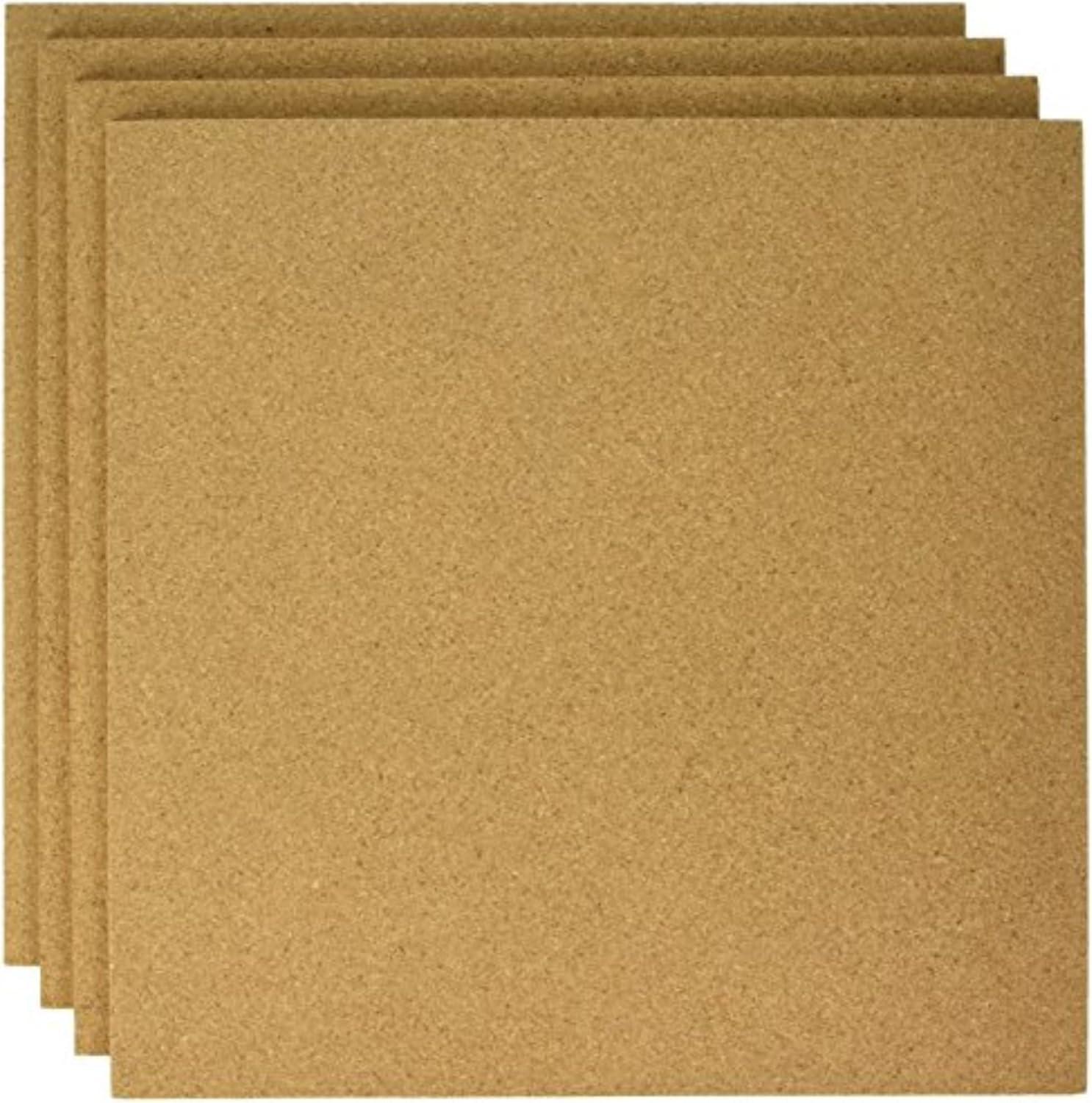 Natural Brown Cork Bulletin Panels, 12" x 12", Pack of 4