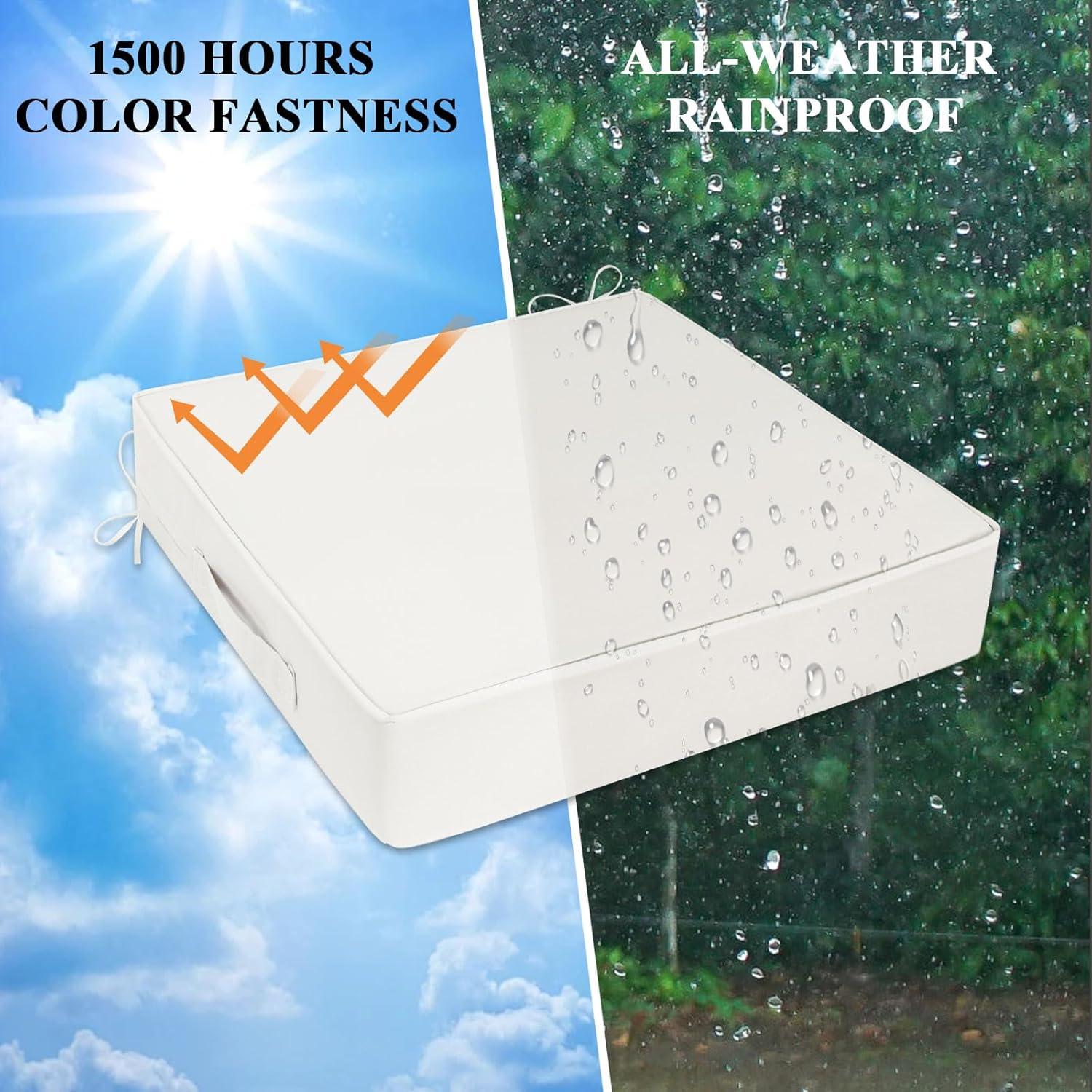 Outdoor Chair Cushions Set of 2 for Patio Furniture 24x24x4 Inch Waterproof Patio Chair Cushion 3 Year Color Fastness Square Elastic Foam Garden Sofa Couch Pads with Ties and Handle,Beige