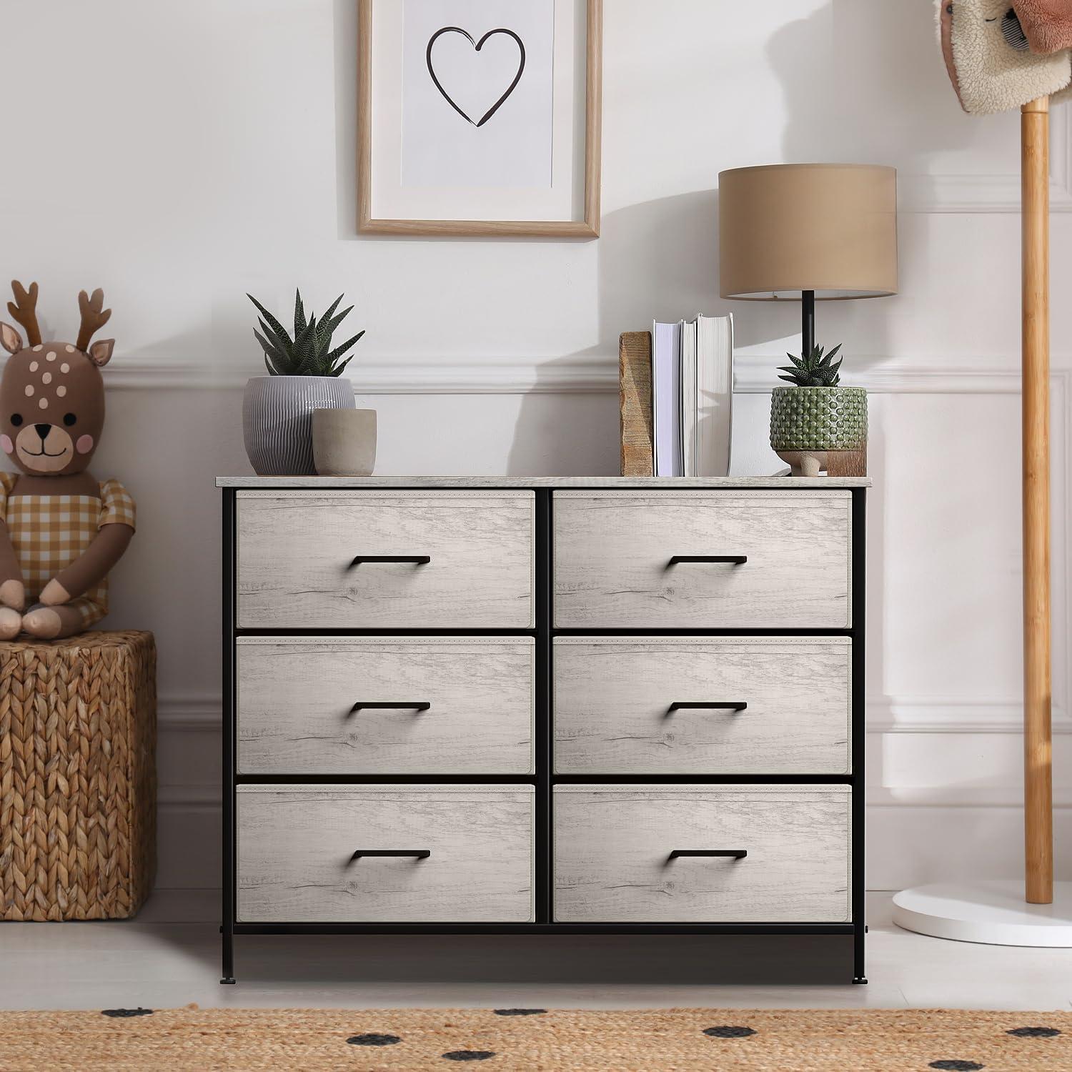 Greige Horizon 33" Nursery Dresser with 6 Fabric Drawers