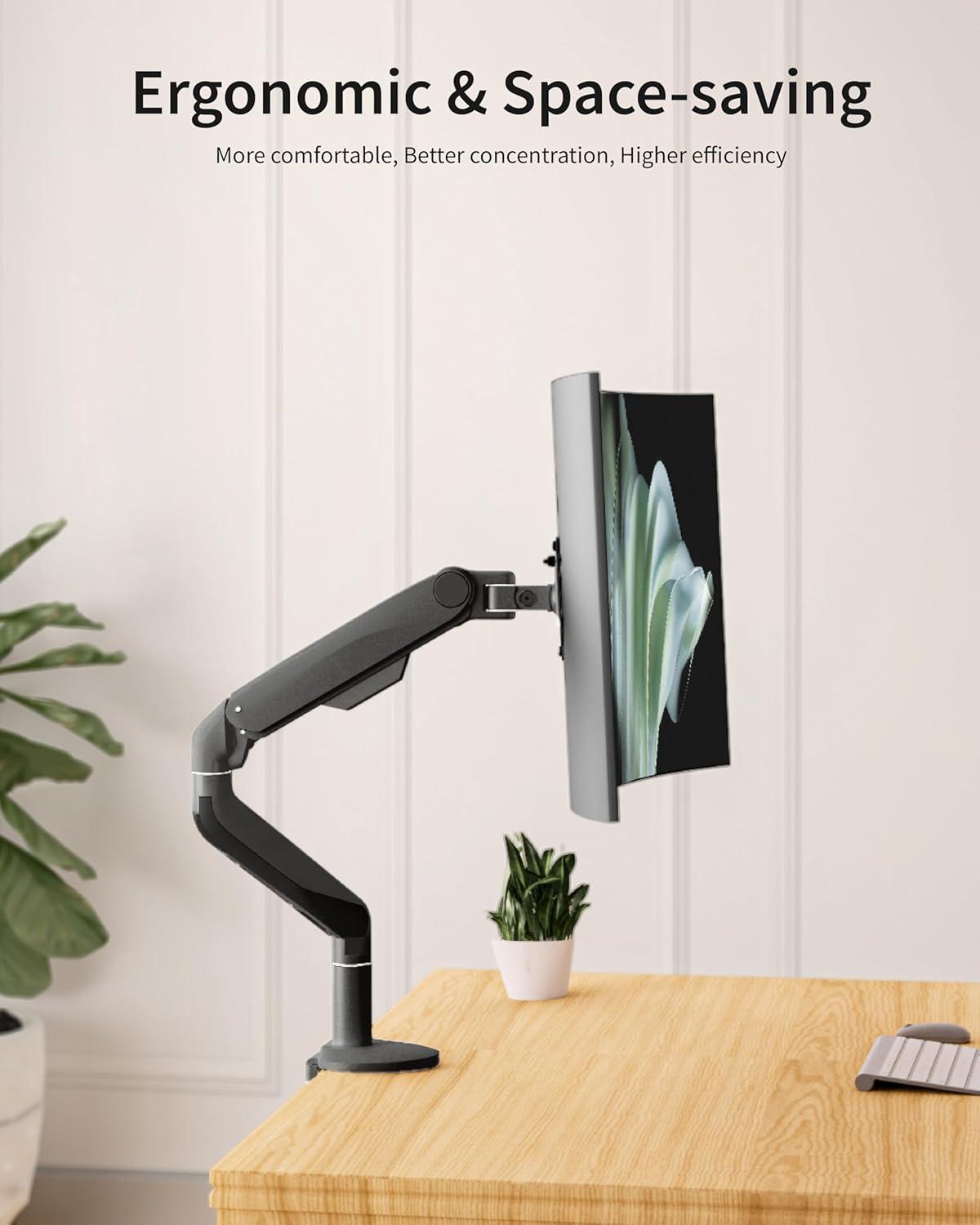 Single Monitor Mount for 17-49" Ultrawide Monitors Within 33.1 lbs - Heavy Duty Monitor Arm with VESA Mount, Single Monitor Arm Desk Mount, Adjustable Computer Monitor Stand, Black