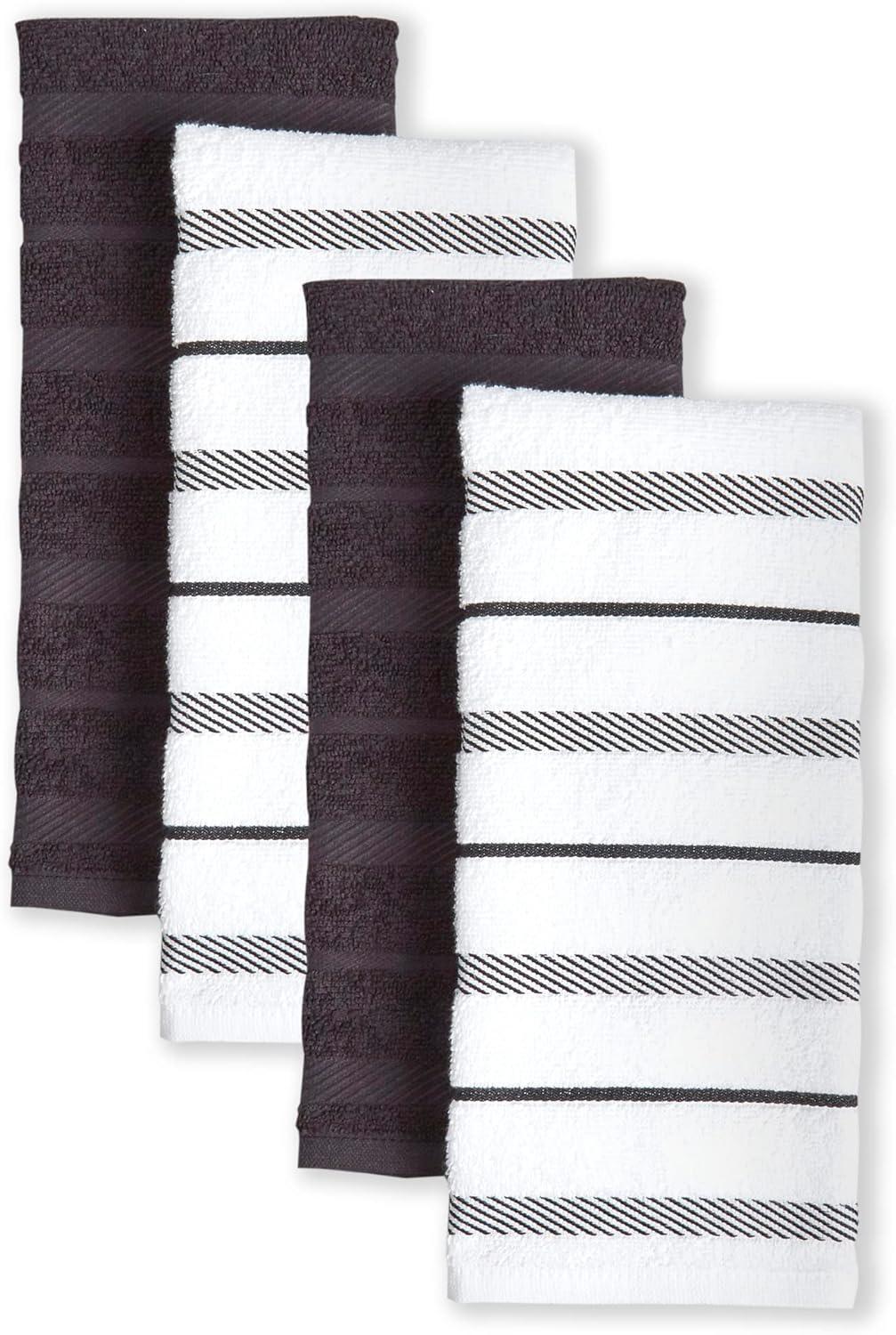 Onyx Black and White Cotton Striped Kitchen Towel Set of 4