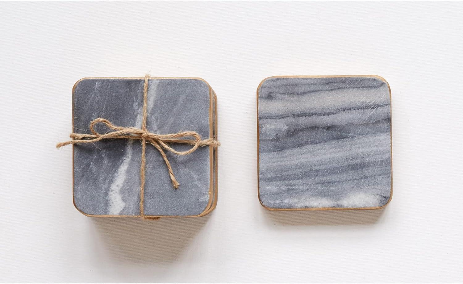 Gray Marble and Gold Edged Square Coasters, Set of 4