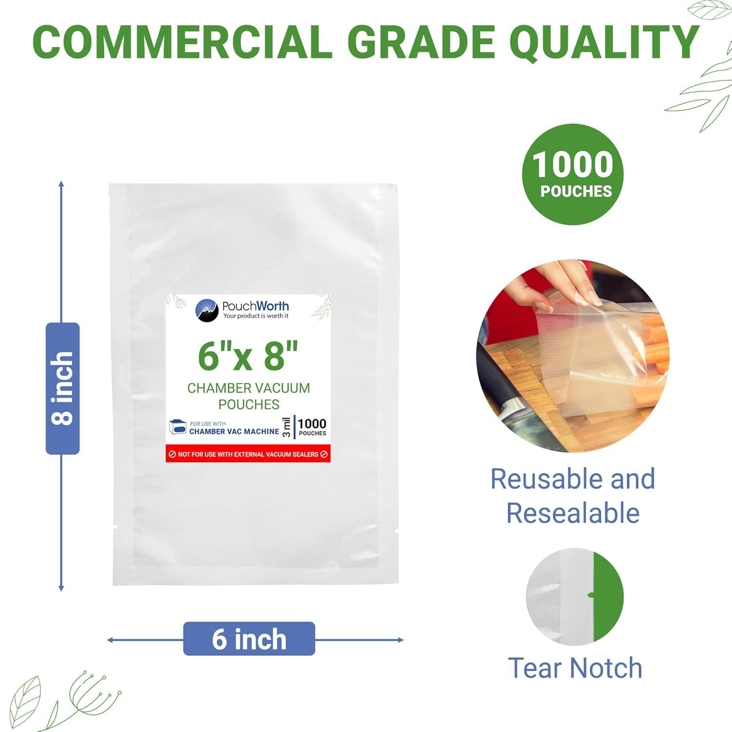 1,000 pcs Clear 6" x 8", 3 mil Vacuum Chamber Bags