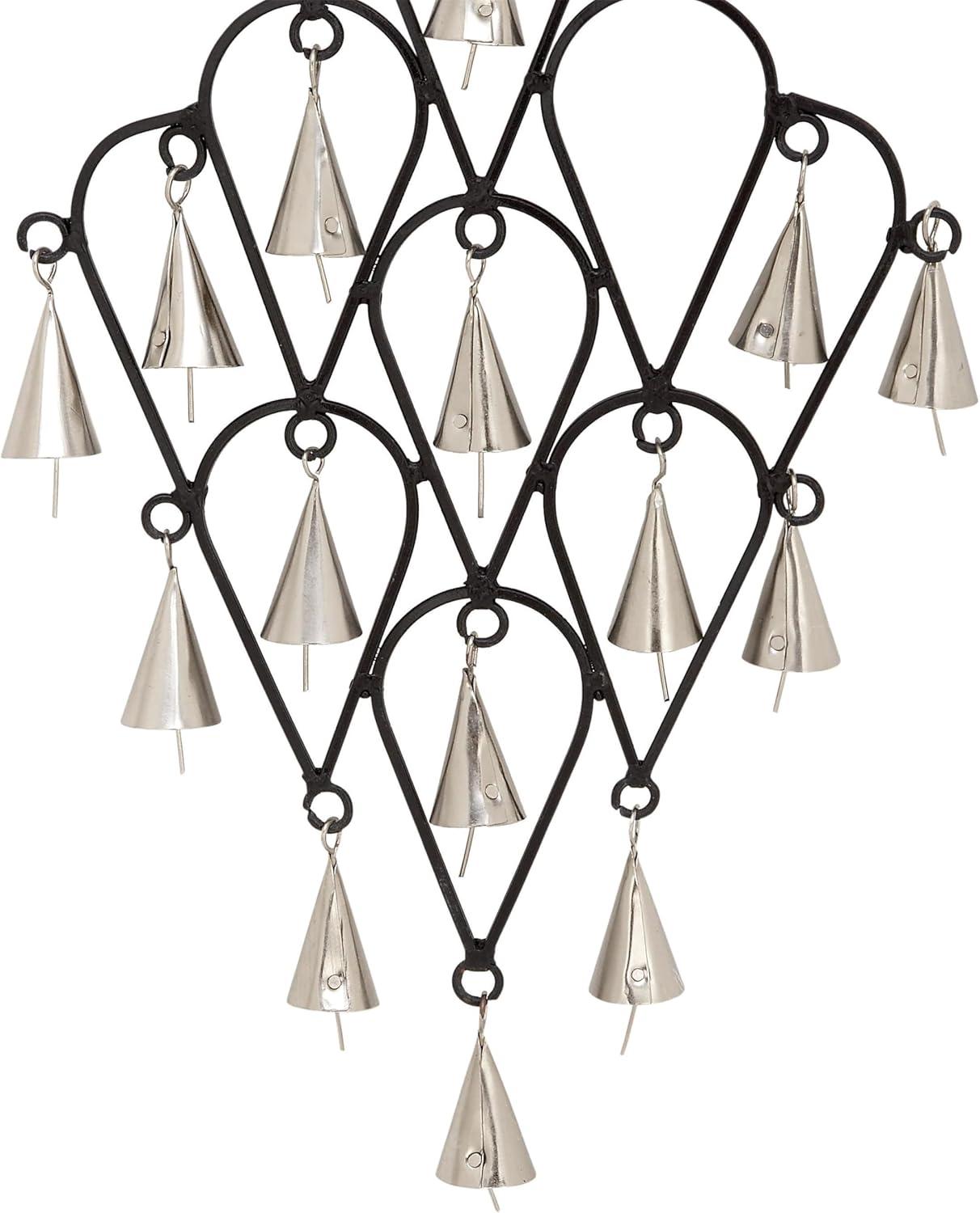 DecMode 22" Black Metal Teardrop Windchime with Bells and Chain Ring Hanger