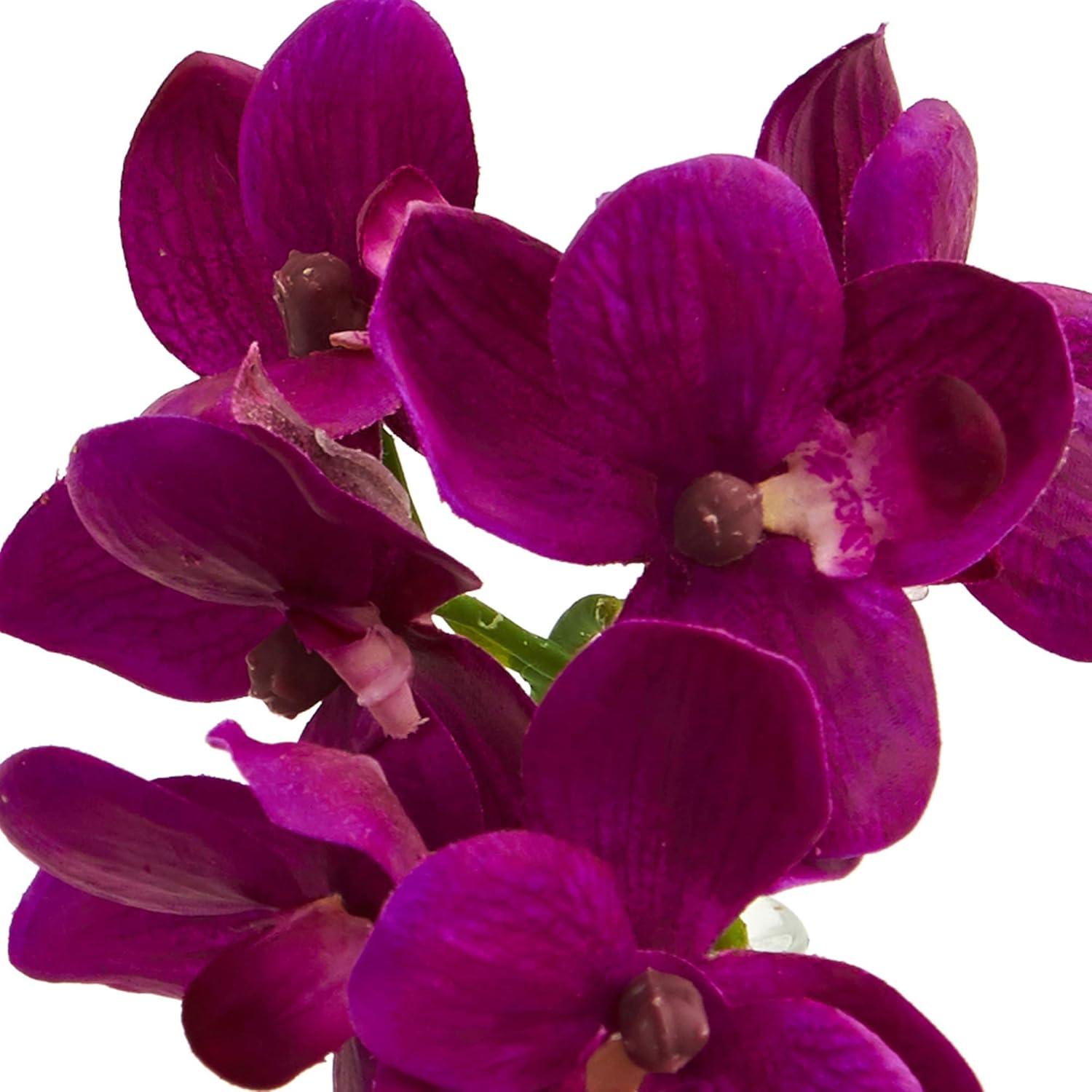 Nearly Natural 9" 3pc Artificial Phalaenopsis Orchid Arrangement in Glass Vase : Faux Floral Decor, Indoor Display