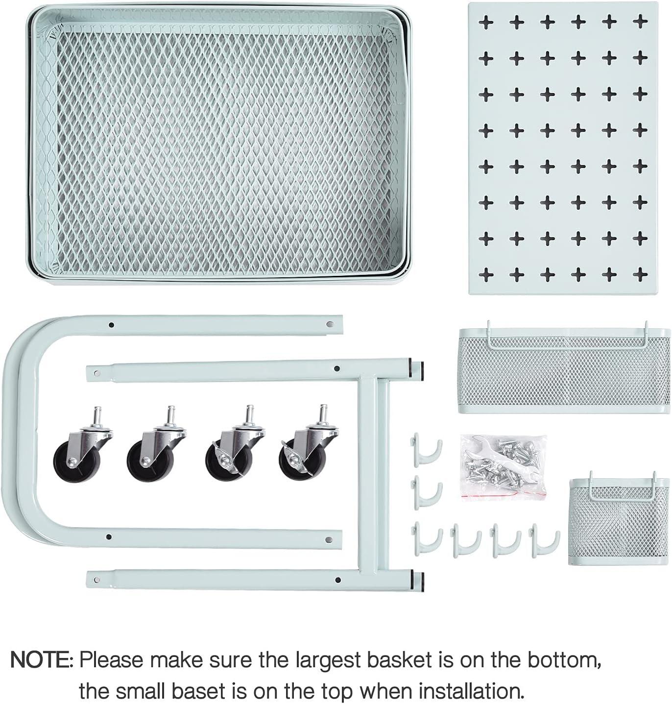 Green Metal 3-Tier Rolling Utility Cart with Pegboards and Hooks