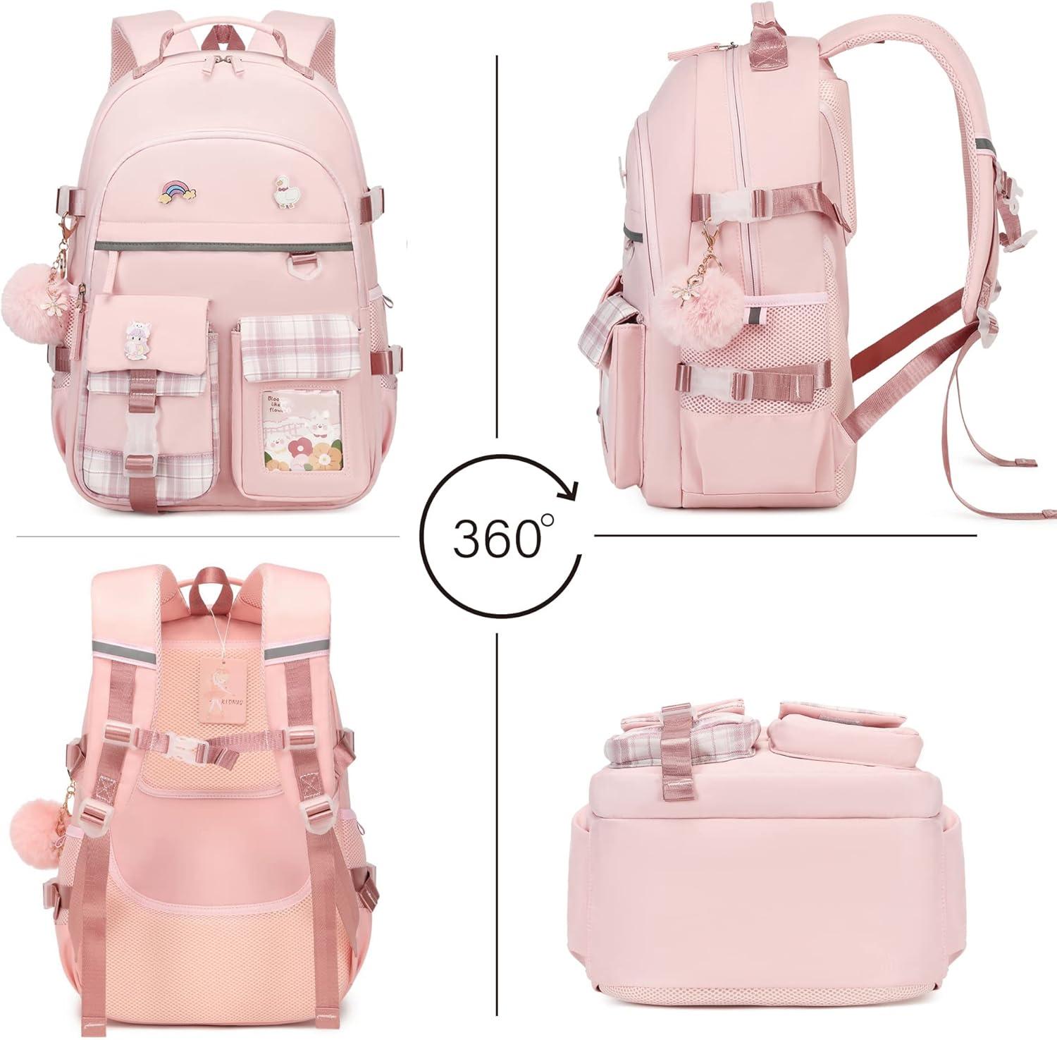 Backpack for Girls, 15.6 Inch Laptop School Bag Kids Kindergarten Elementary College Backpacks Large Bookbags for Teen Girl Women Students Casual Travel Daypacks (Pink)
