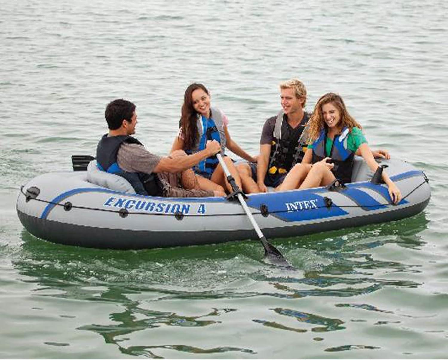 Intex Excursion 4 Inflatable Raft 4-Person 124x65 inches with Motor Mount Kit, Oars and Pump