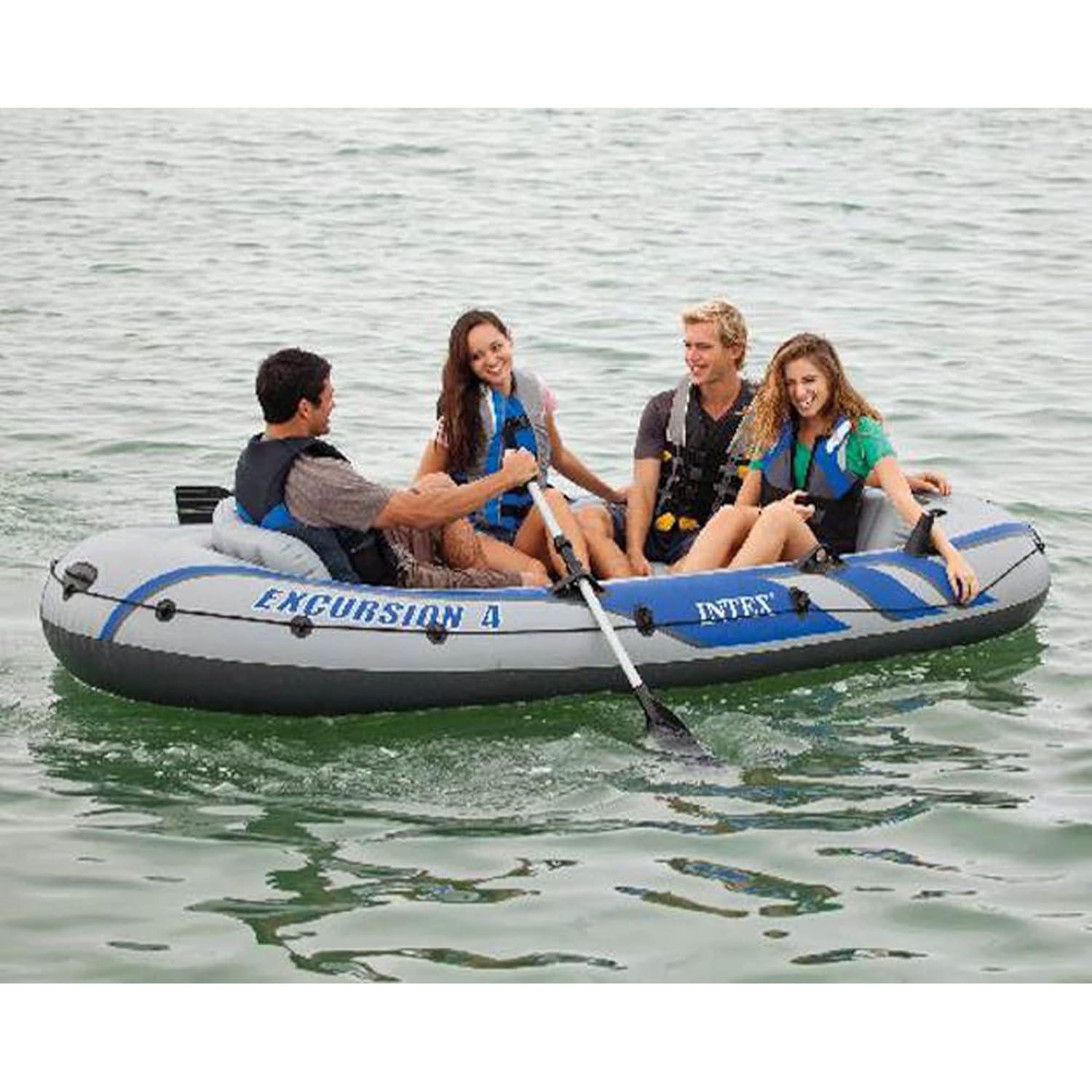 Intex Excursion 4 Inflatable Raft 4-Person 124x65 inches with Motor Mount Kit, Oars and Pump