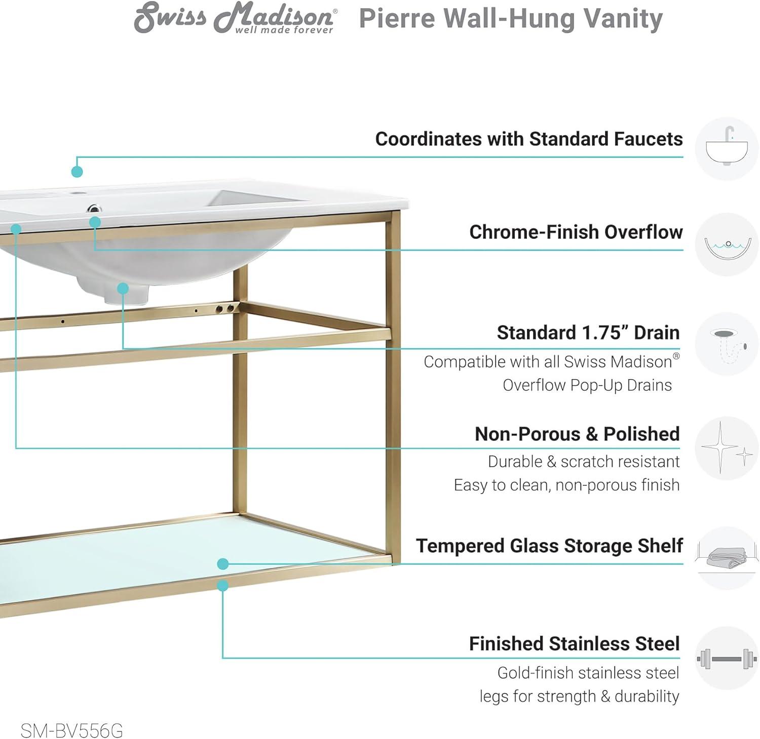 Pierre 30 Single, Open Shelf, Metal Frame Bathroom Vanity