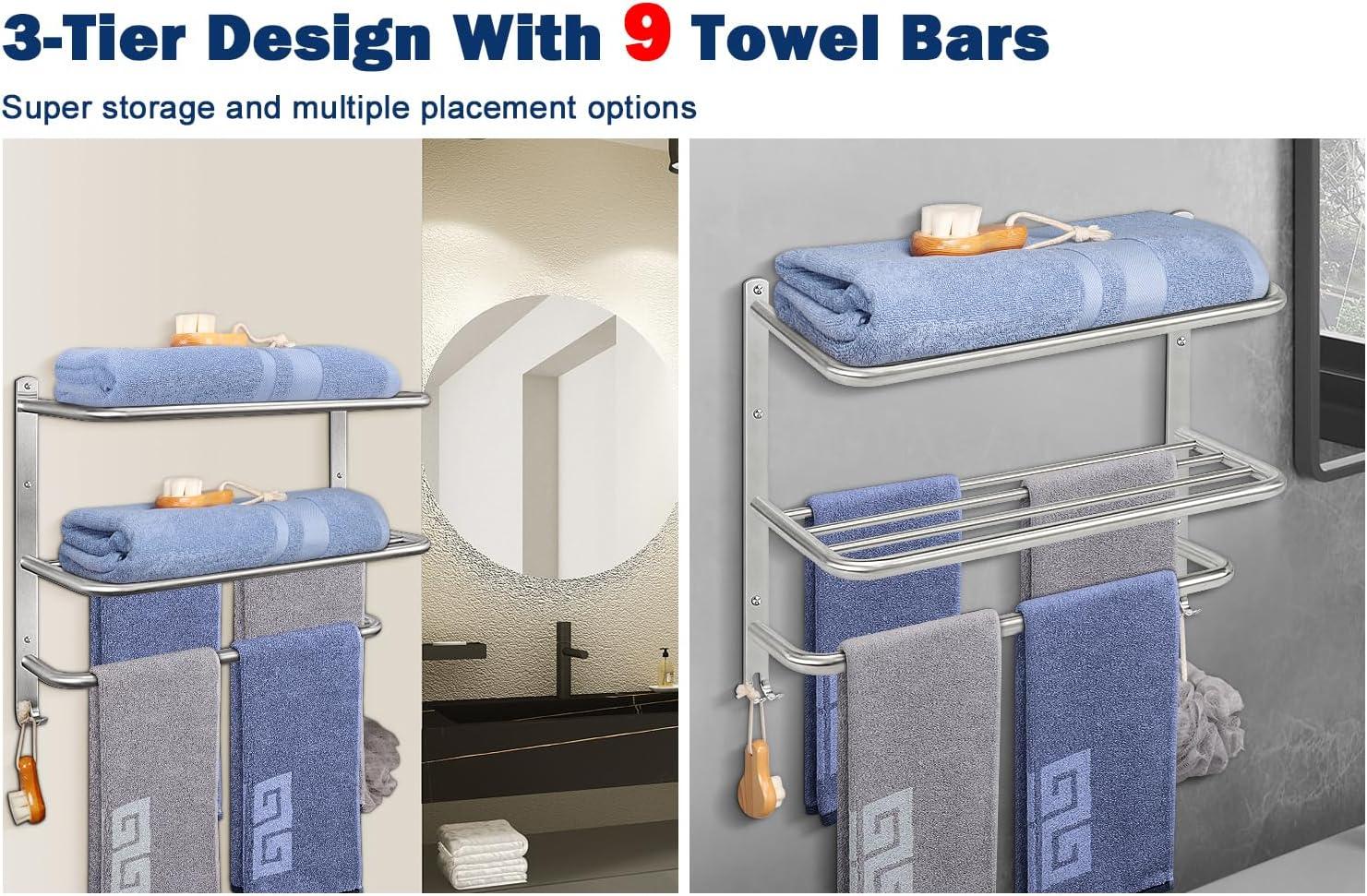 JASODI F0CLCQ42VF Bathroom Towel Rack, 3-Tier Towel Holder with Hooks