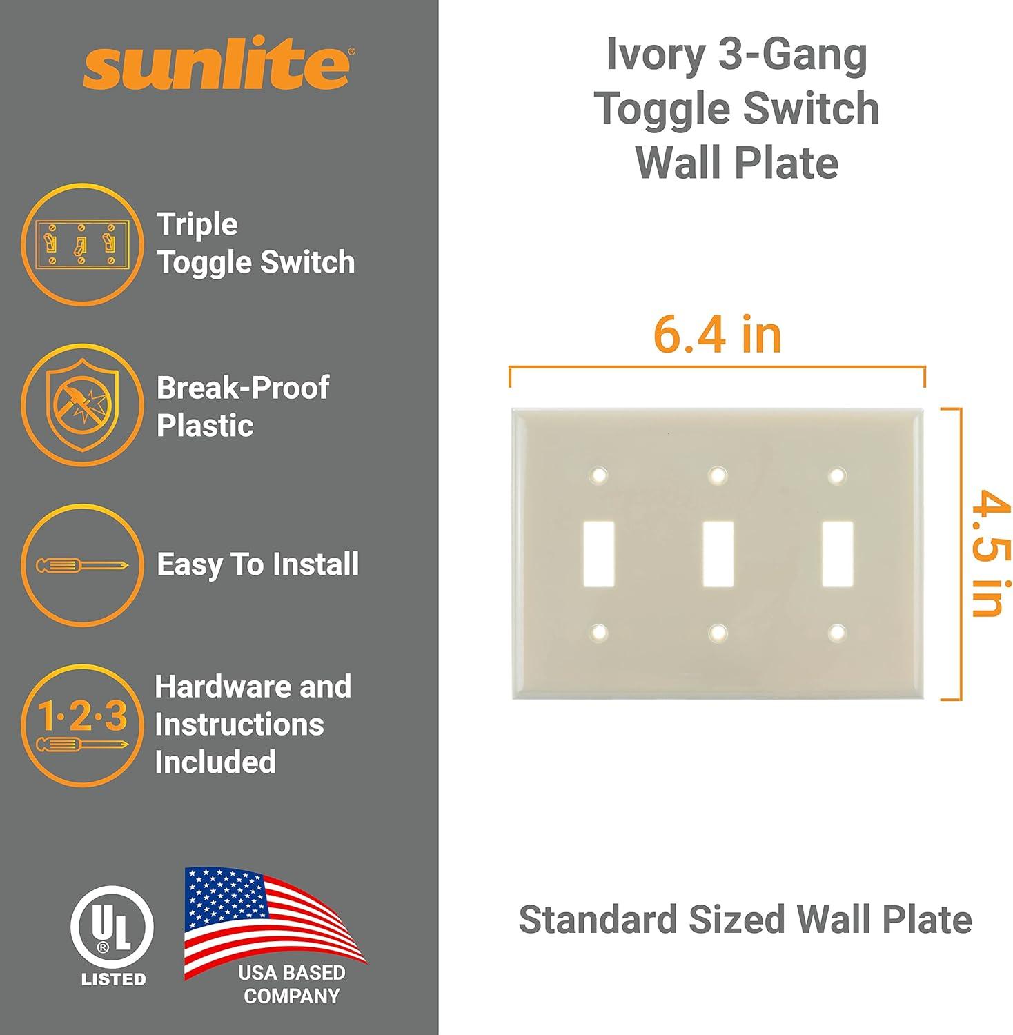 Ivory 3-Gang Traditional Plastic Toggle Switch Plate