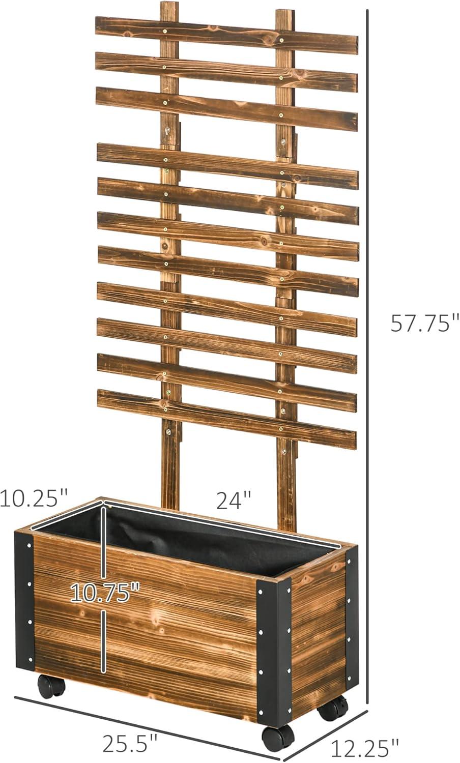 Carbonized Fir Wood Raised Garden Bed with Trellis and Wheels