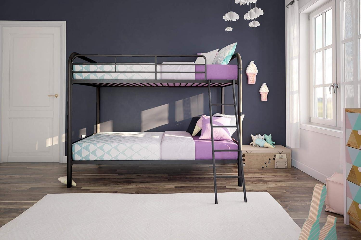 Black Twin Over Twin Metal Bunk Bed with Ladder