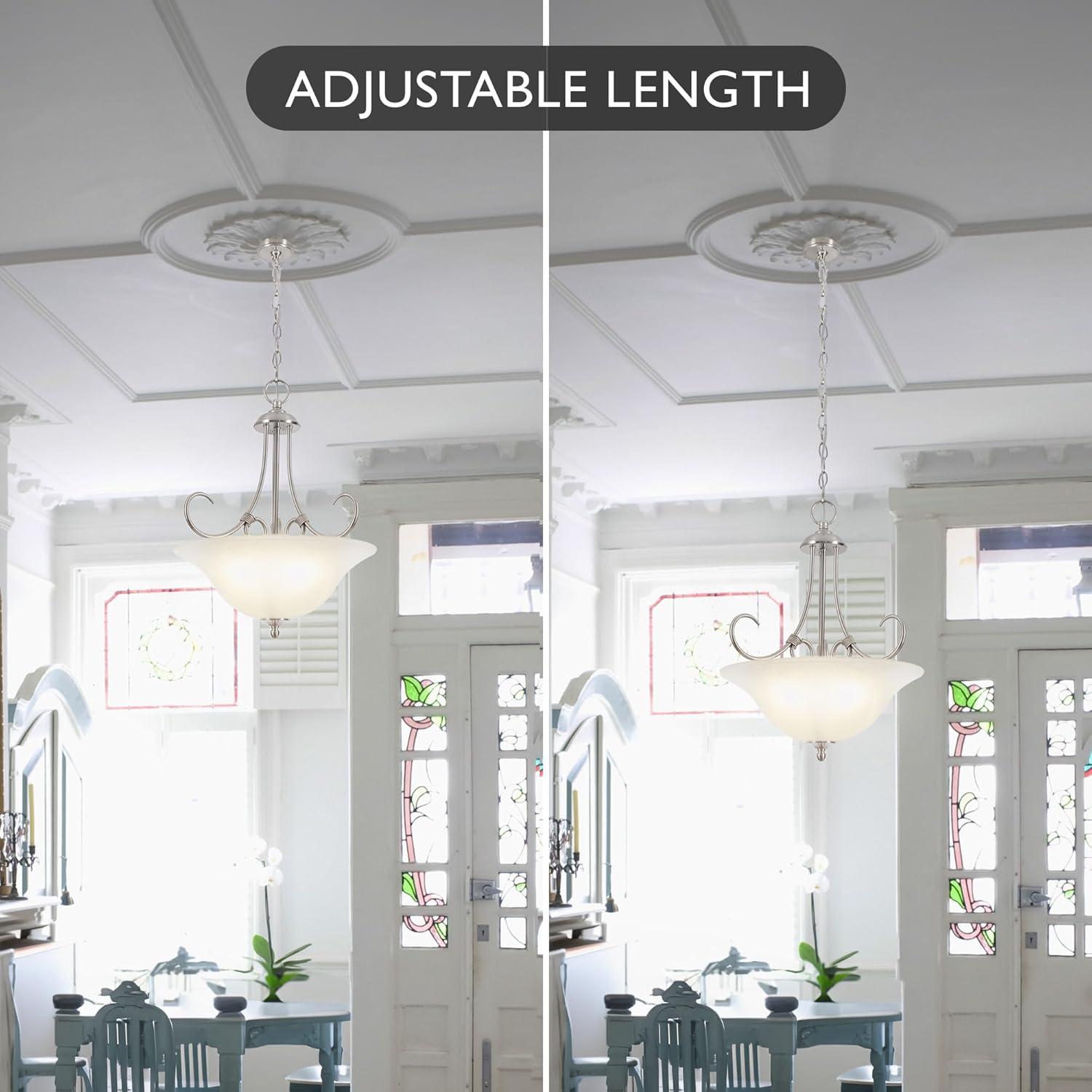 Design House Willowdale Pendant Light Fixture - Traditional Alabaster Glass Bowl Shade for Kitchens, Foyers, Dining Rooms - Adjustable Height Pendant Light Fixture - Satin Nickel, 589747