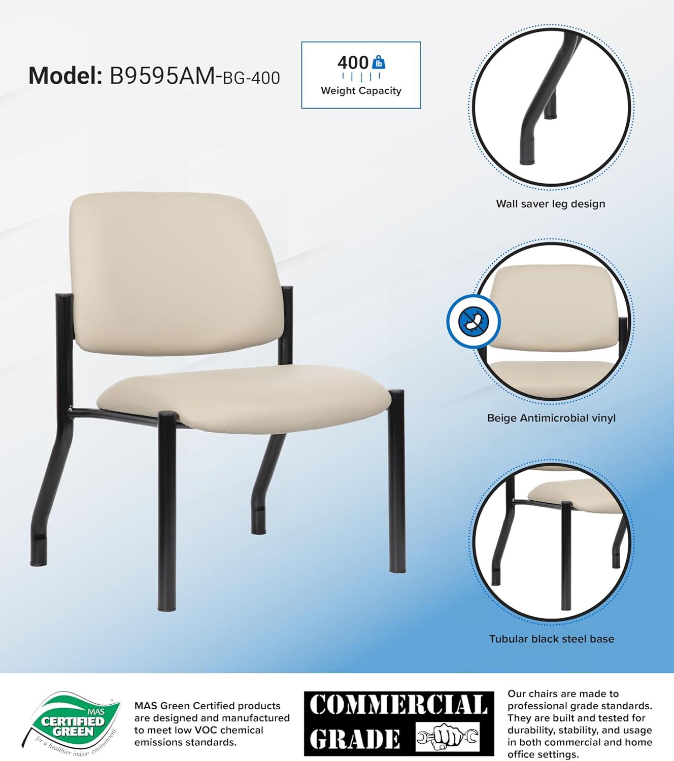 Boss Office Products Antimicrobial Armless Guest Side Chair, 400 lb. weight capacity, Beige