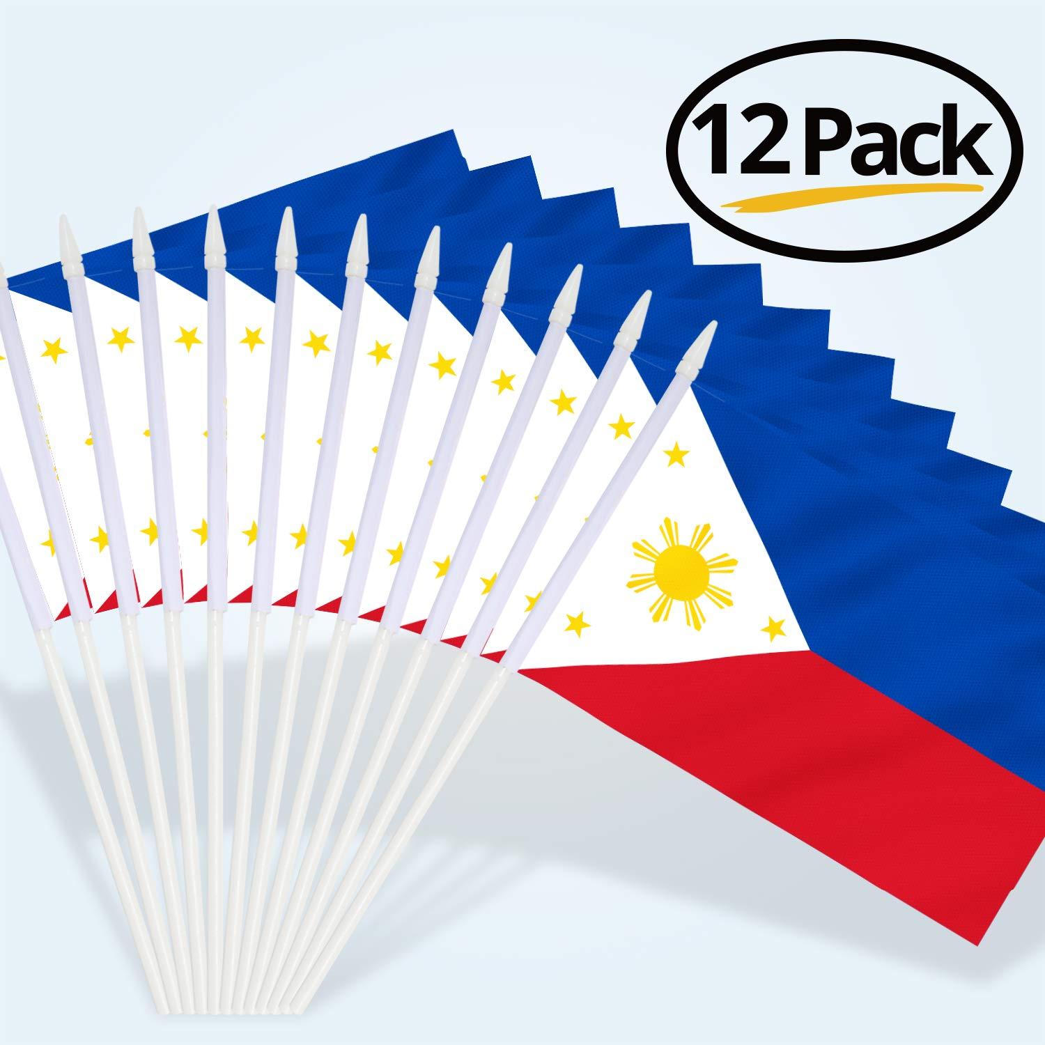 Anley Philippines Mini Flag 12 Pack - Hand Held Small Miniature Philippine Flags 5x8 Inch