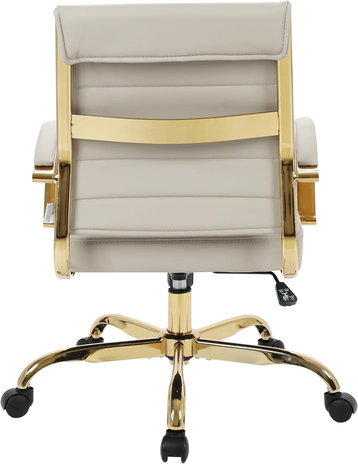 Black Leather Swivel Office Chair with Gold Metal Frame