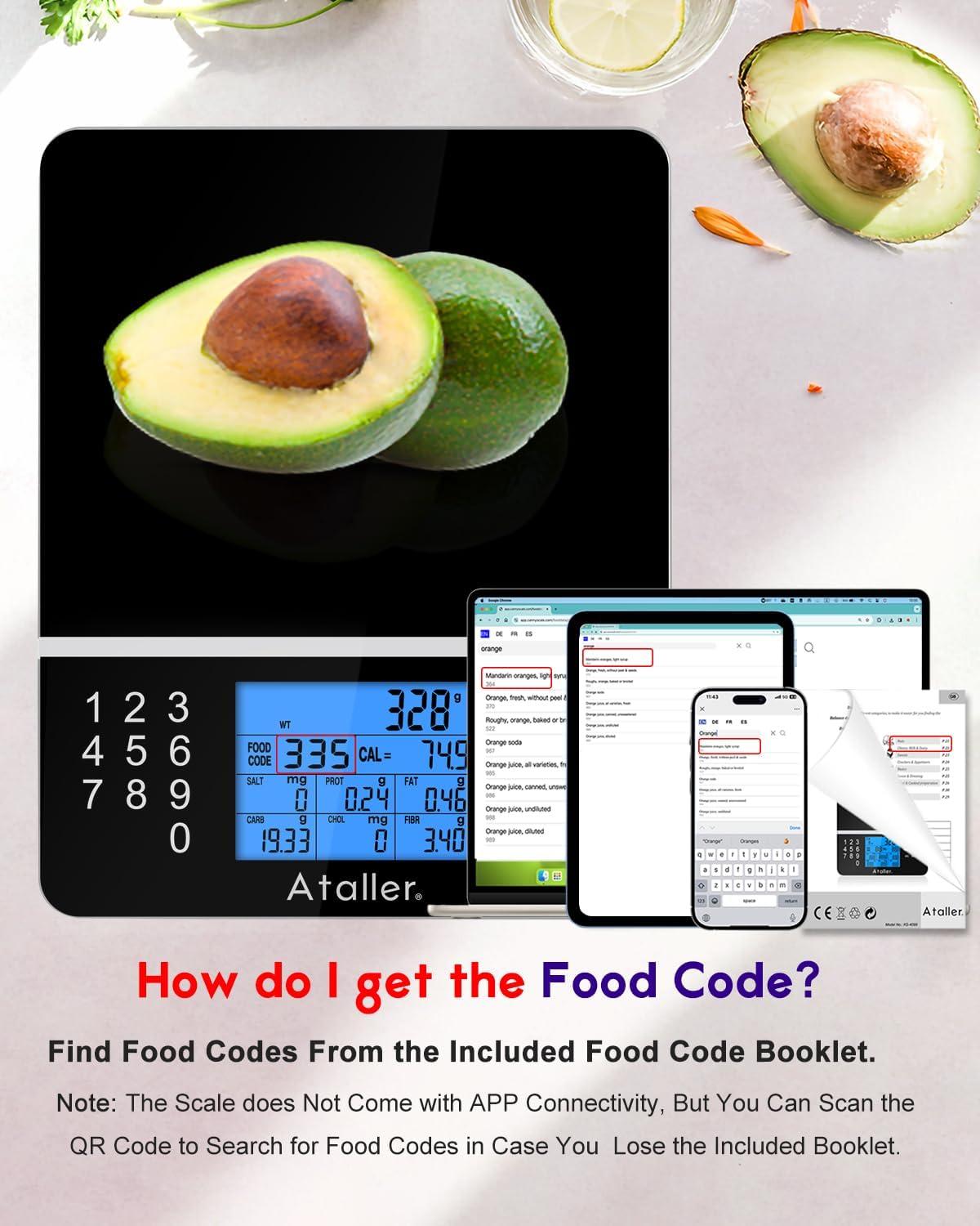 Ataller Black Digital Food Scale with Nutritional Calculator