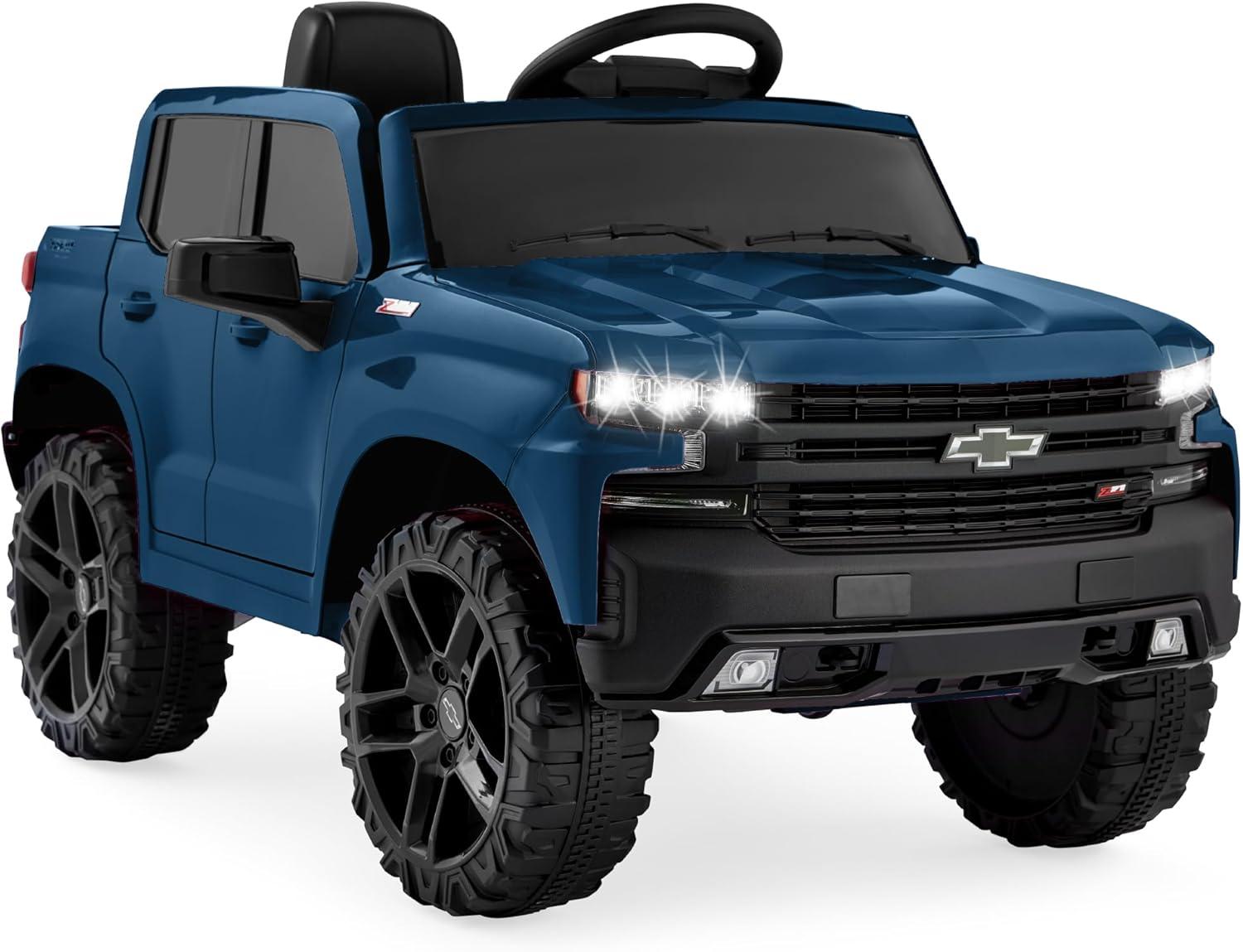 Blue 12V Chevrolet Silverado Ride-On Truck with Remote Control