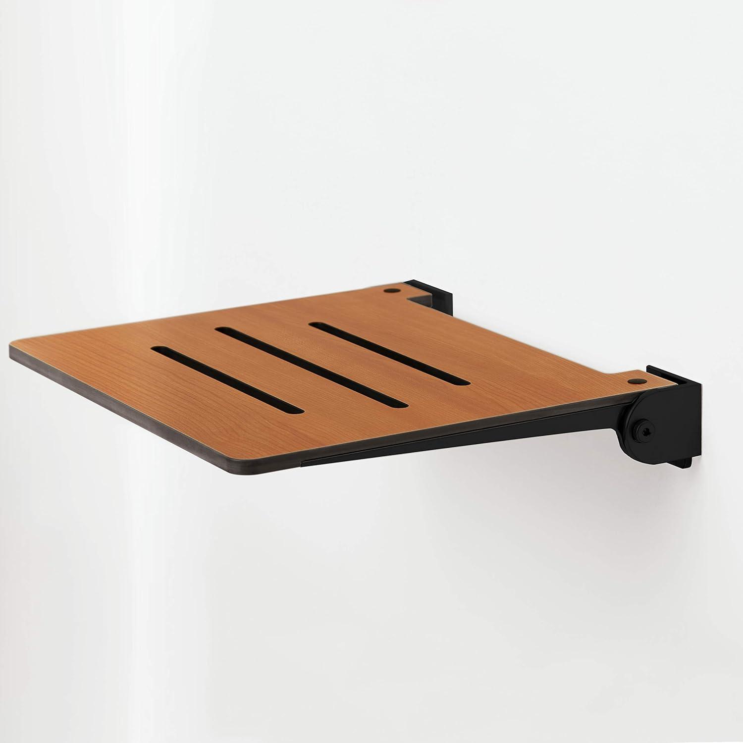 Teak and Black Folding Wall Mount Shower Bench