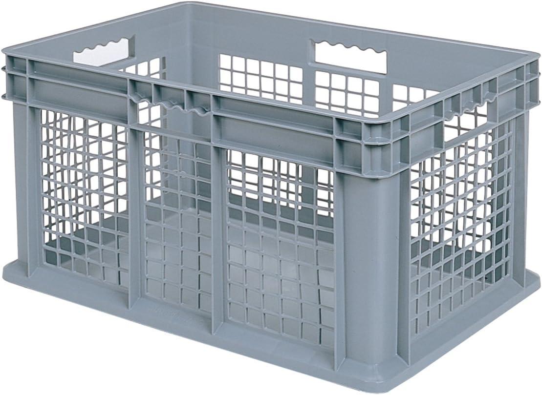 Gray Industrial Plastic Storage Tote with Mesh Sides, 24-Inch