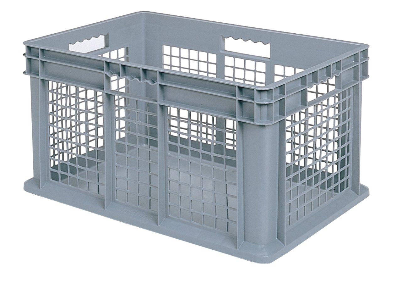 Gray Industrial Plastic Storage Tote with Mesh Sides, 24-Inch