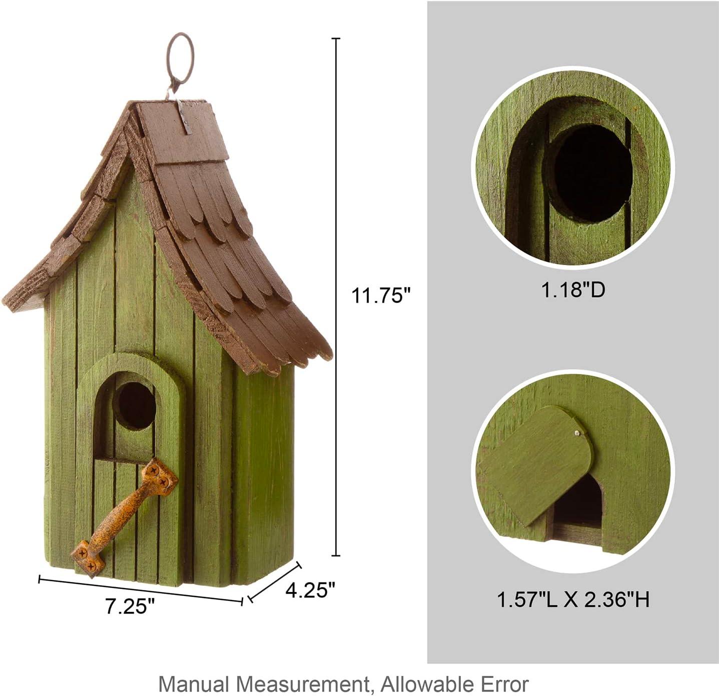 Green Hand Painted Wood Birdhouse with Distressed Details