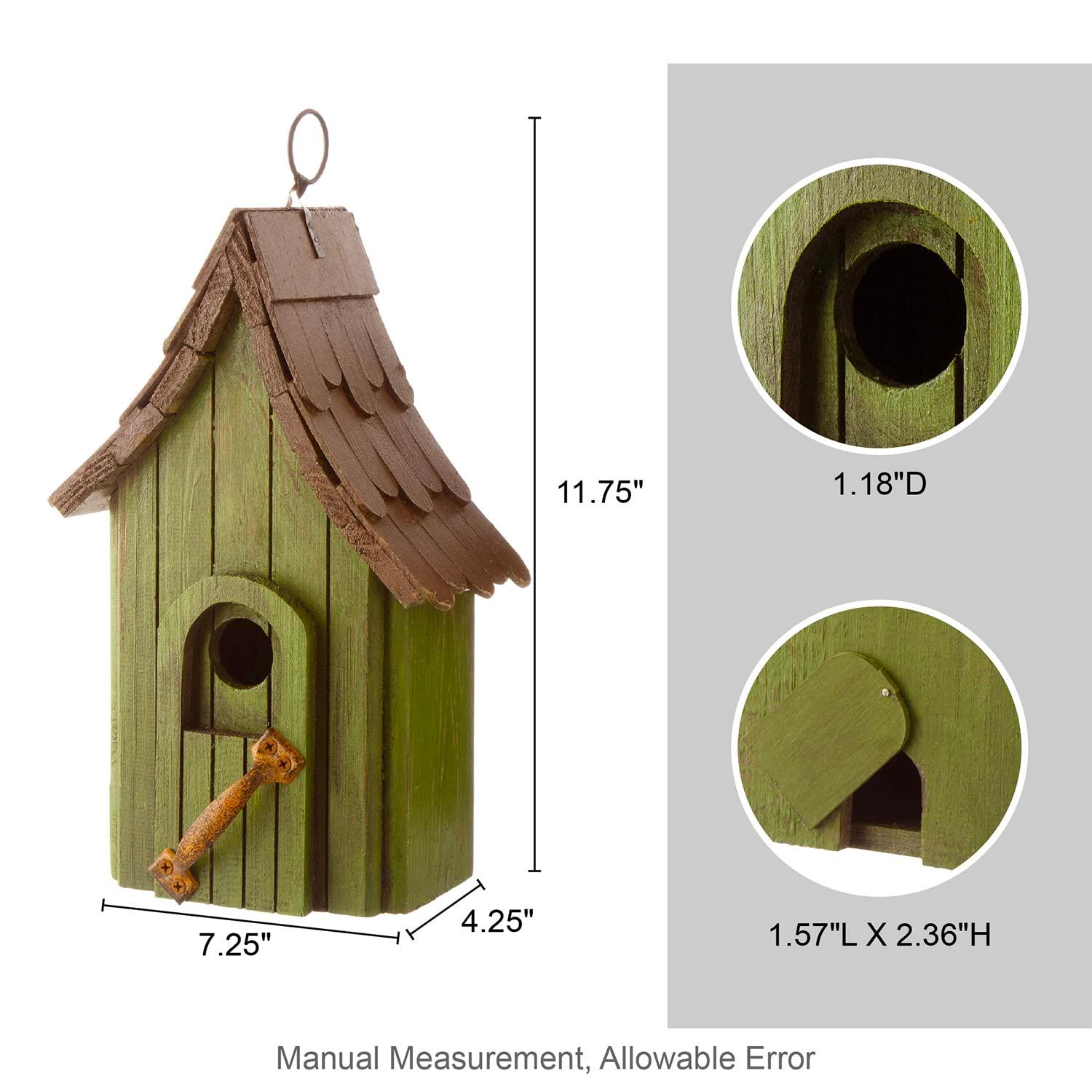 Green Hand Painted Wood Birdhouse with Distressed Details