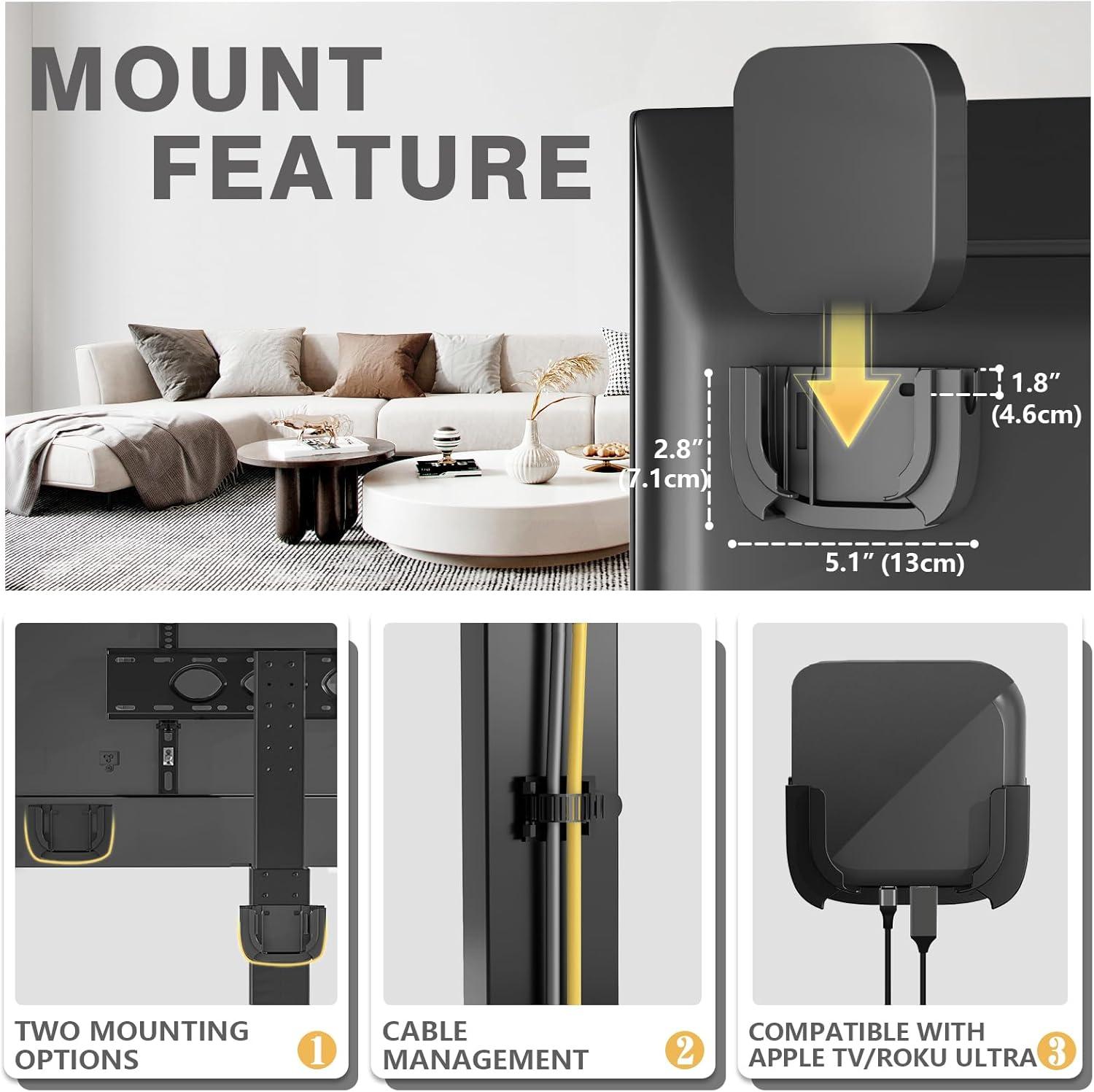 TAVR Universal Floor TV Stand Base for 32-75 Inch TVs up to 110 Lbs with Swivel Height Adjustable Mount, Black Tempered Glass Base for Media Storage and Space Saving