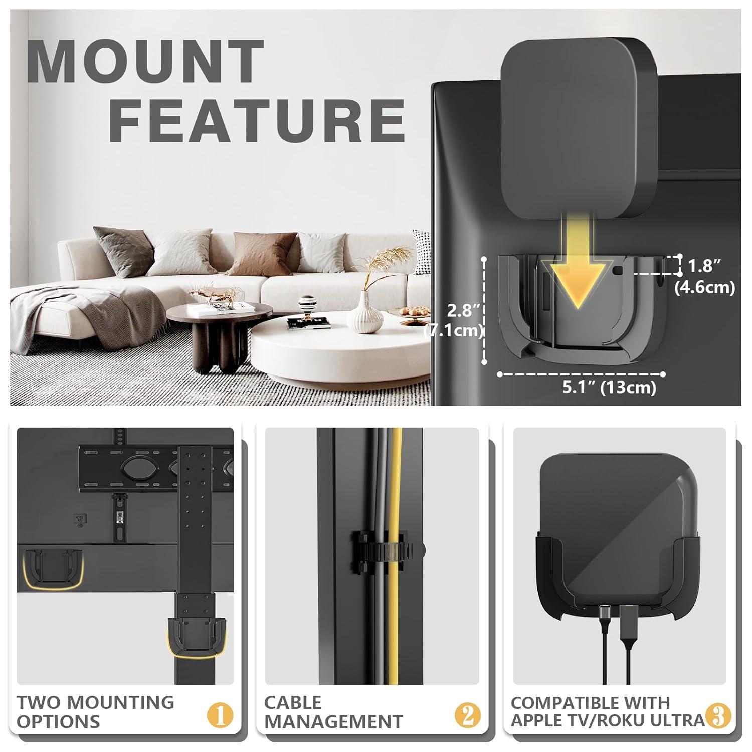 TAVR Universal Floor TV Stand Base for 32-75 Inch TVs up to 110 Lbs with Swivel Height Adjustable Mount, Black Tempered Glass Base for Media Storage and Space Saving