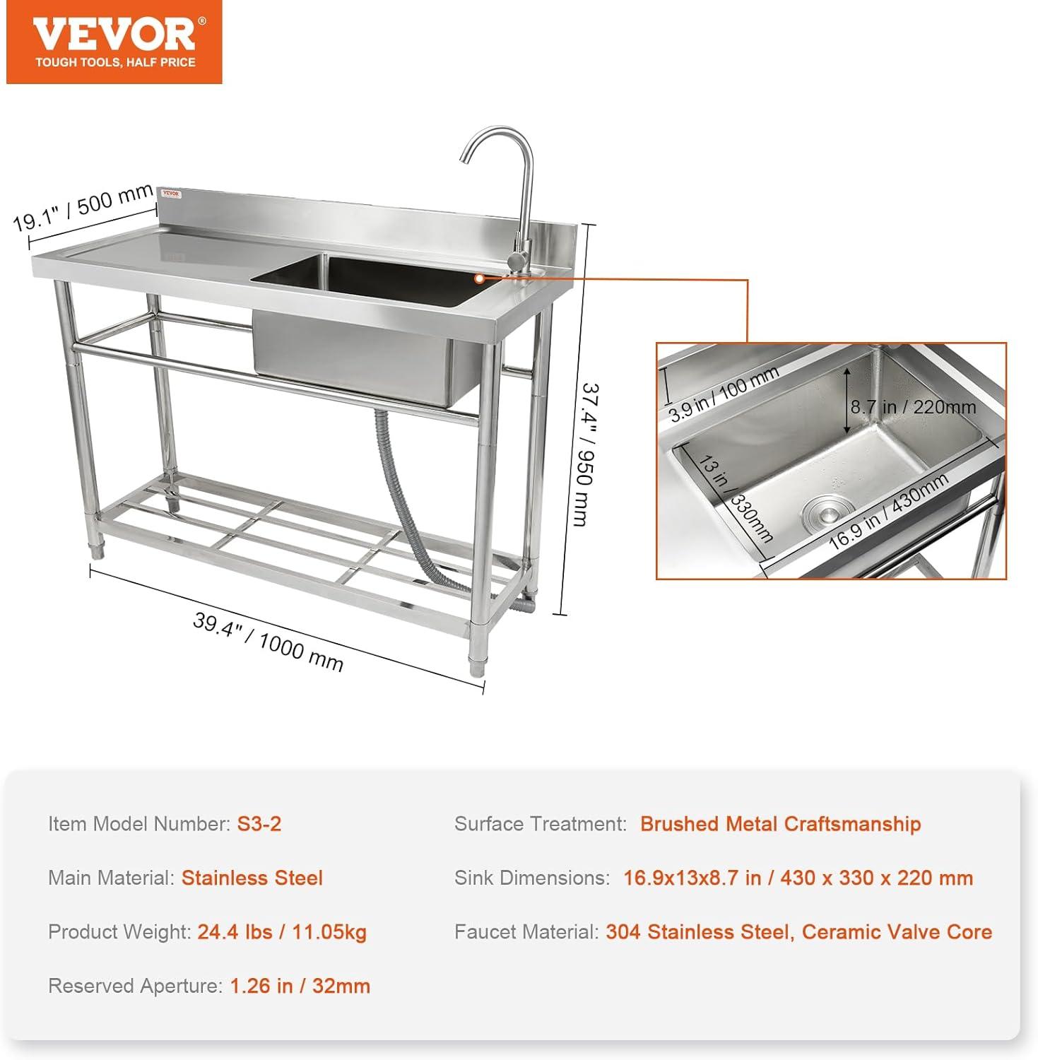 39.4'' L x 19.6'' W Silver Free Standing Laundry Sink with Faucet