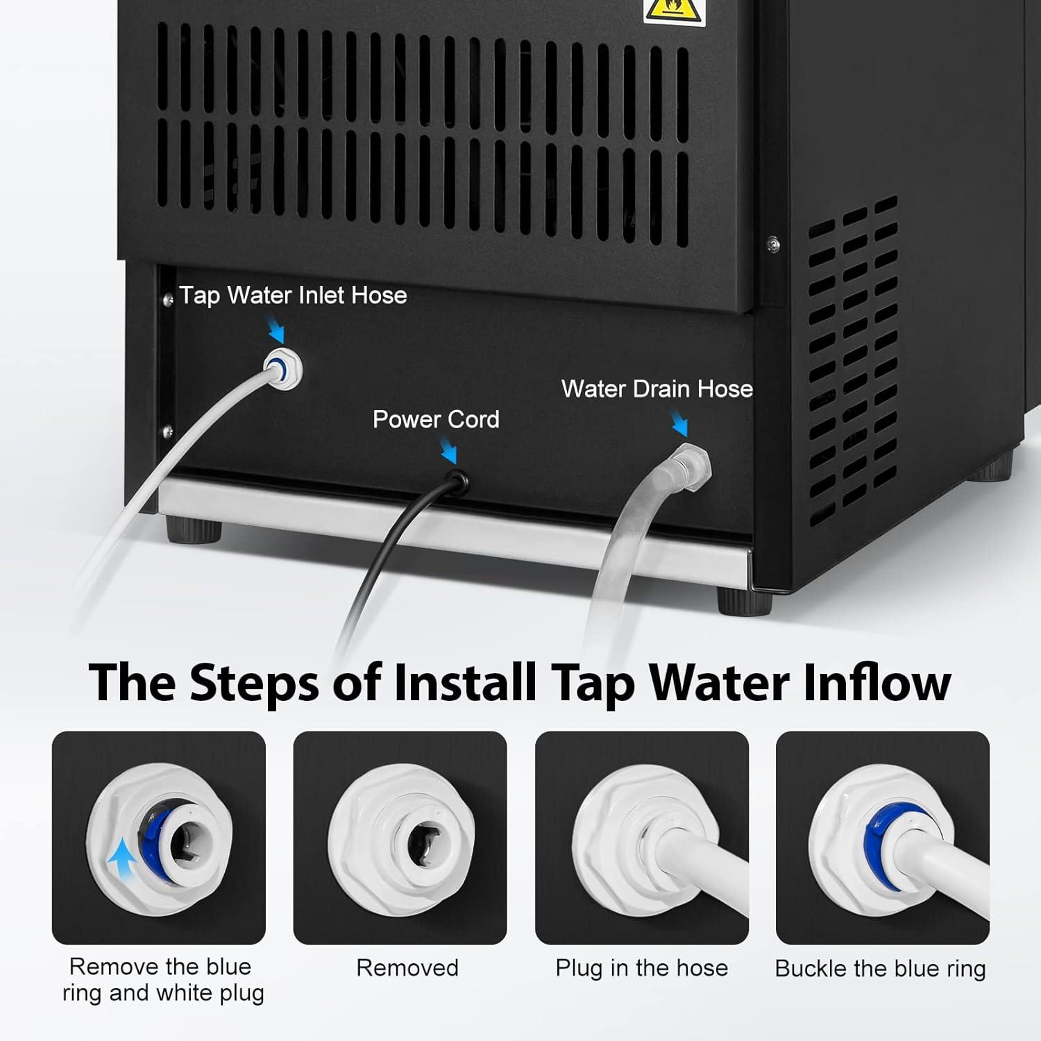 Commercial Built-in or Freestanding Ice Maker 130Lbs/24H with 35Lbs Ice Capacity, 45Pcs Ice Cubes, Stainless Steel