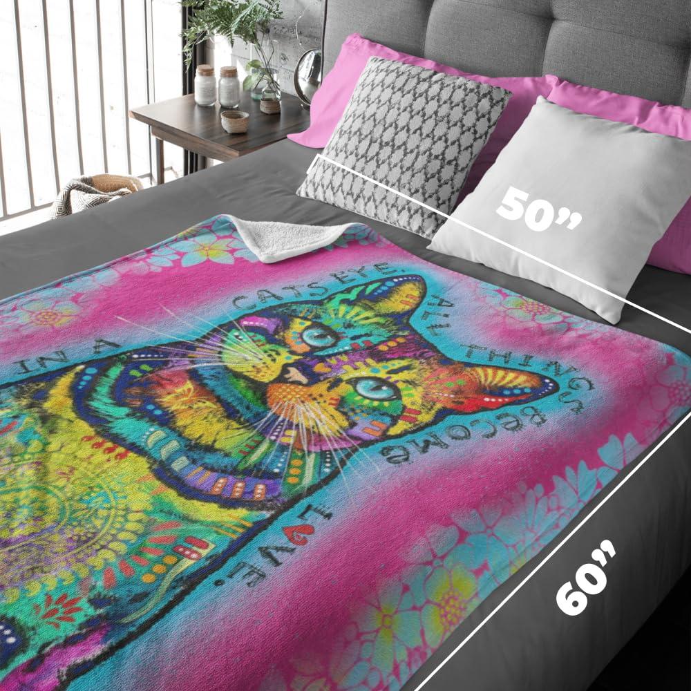 Dean Russo Colorful Cat Fleece Throw Blanket for Pets and Kids