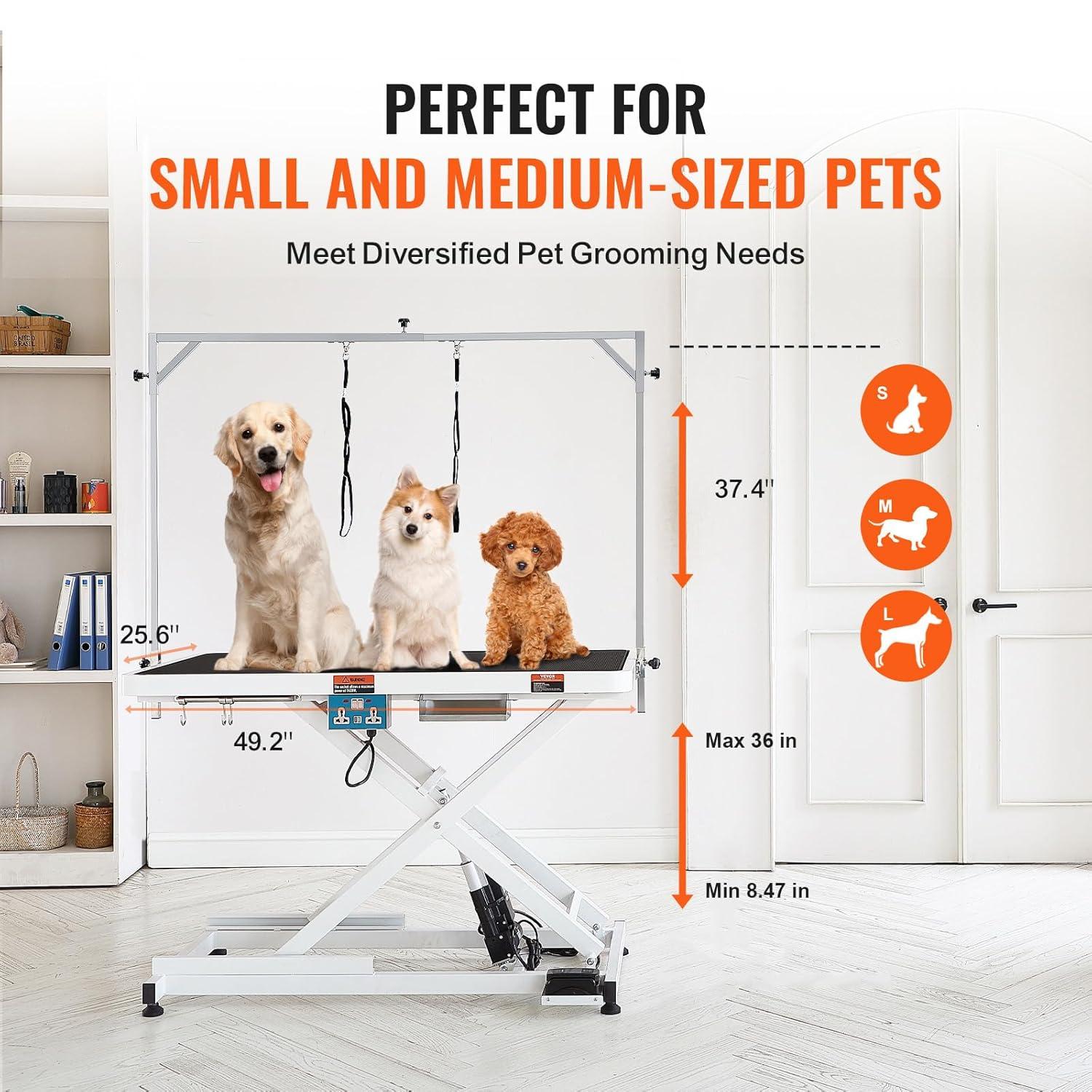 VEVOR 41'' H x 49.2'' W x 25.6'' D Metal Adjustable Electric Grooming Table
