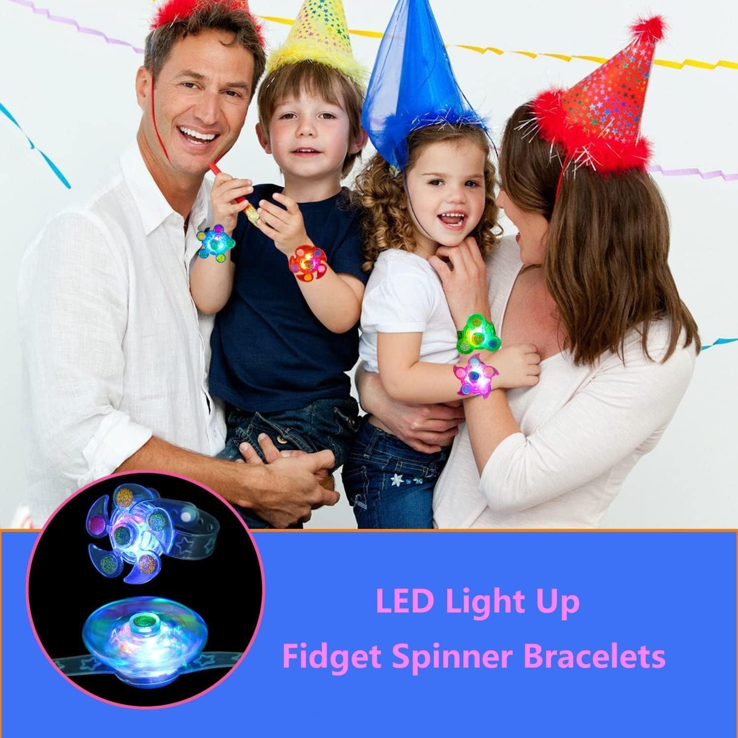 LED Light up Fidget Spinner Bracelets for Kids, 24 Pack Bulk Party Favors, Glow in The Dark, Birthday Gifts, Classroom Toys